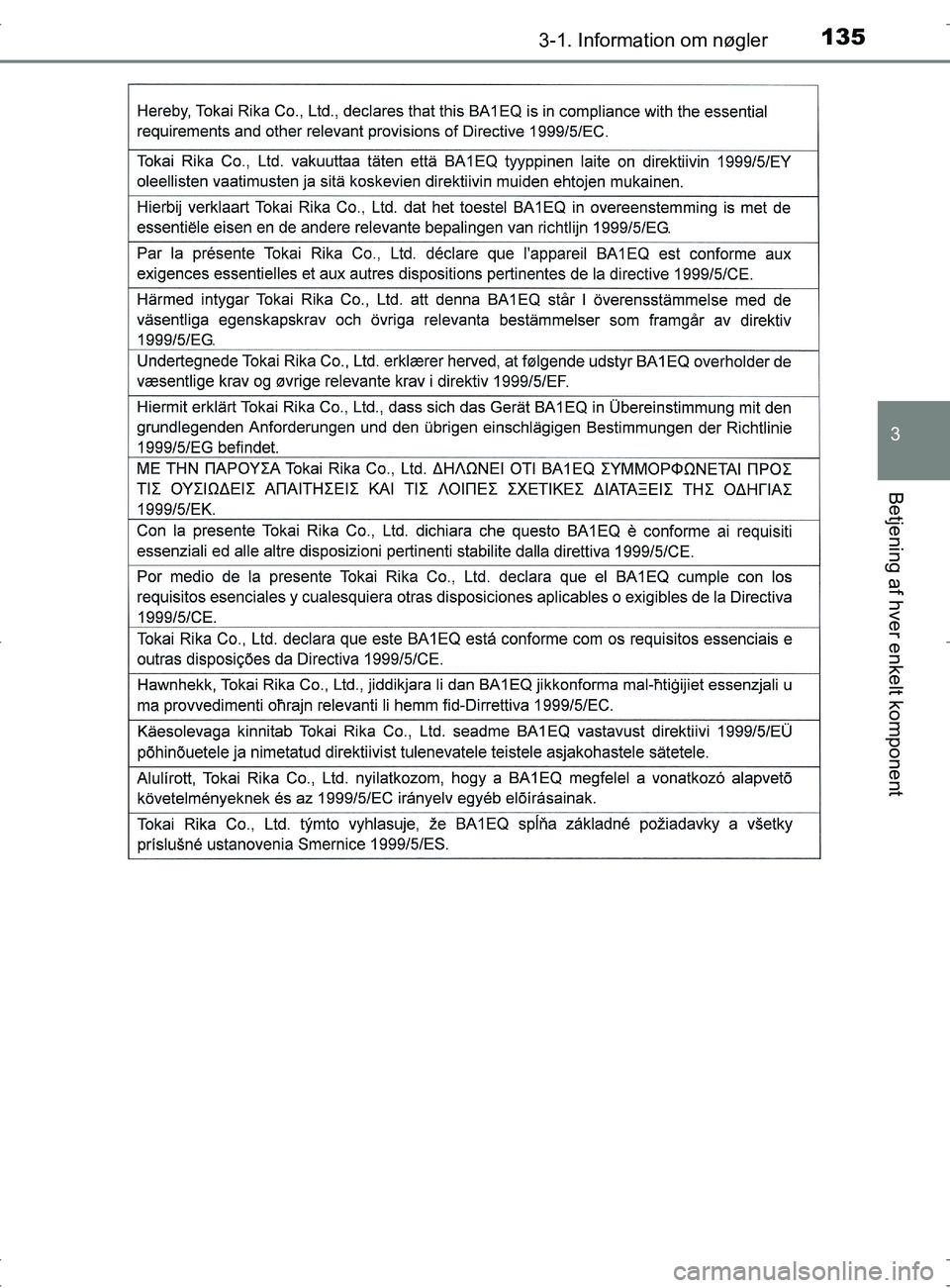 TOYOTA RAV4 2017 Brugsanvisning (in Danish) 1353-1. Information om nøgler
3
Betjening af hver enkelt komponent
OM42753DK
OM42753DK.book Page 135 Wednesday, September 7, 2016 2:13 PM TOYOTA RAV4 2017 Brugsanvisning (in Danish) 1353-1. Information om nøgler
3
Betjening af hver enkelt komponent
OM42753DK
OM42753DK.book Page 135 Wednesday, September 7, 2016 2:13 PM