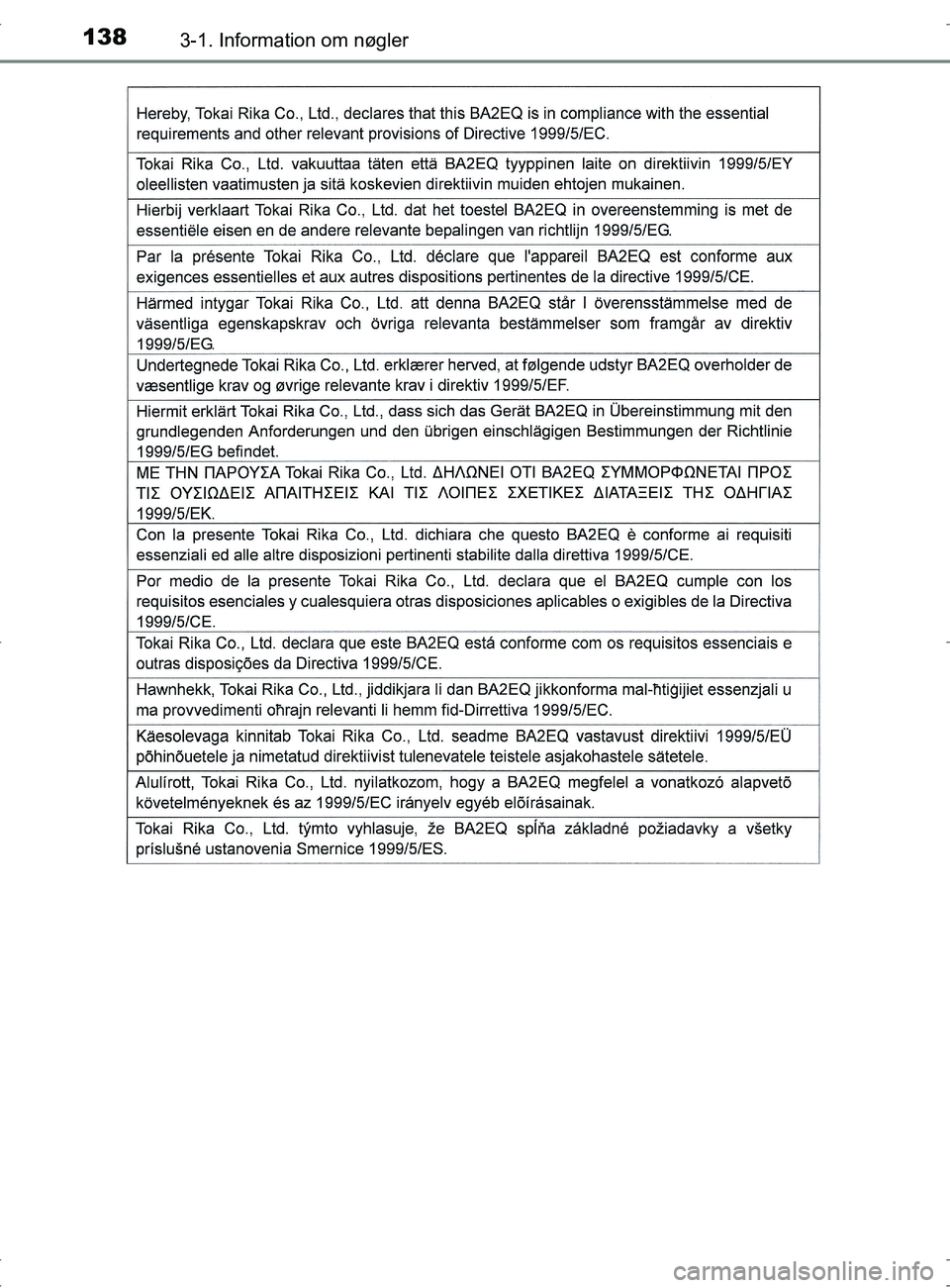 TOYOTA RAV4 2017 Brugsanvisning (in Danish) 1383-1. Information om nøgler
OM42753DK
OM42753DK.book Page 138 Wednesday, September 7, 2016 2:13 PM TOYOTA RAV4 2017 Brugsanvisning (in Danish) 1383-1. Information om nøgler
OM42753DK
OM42753DK.book Page 138 Wednesday, September 7, 2016 2:13 PM