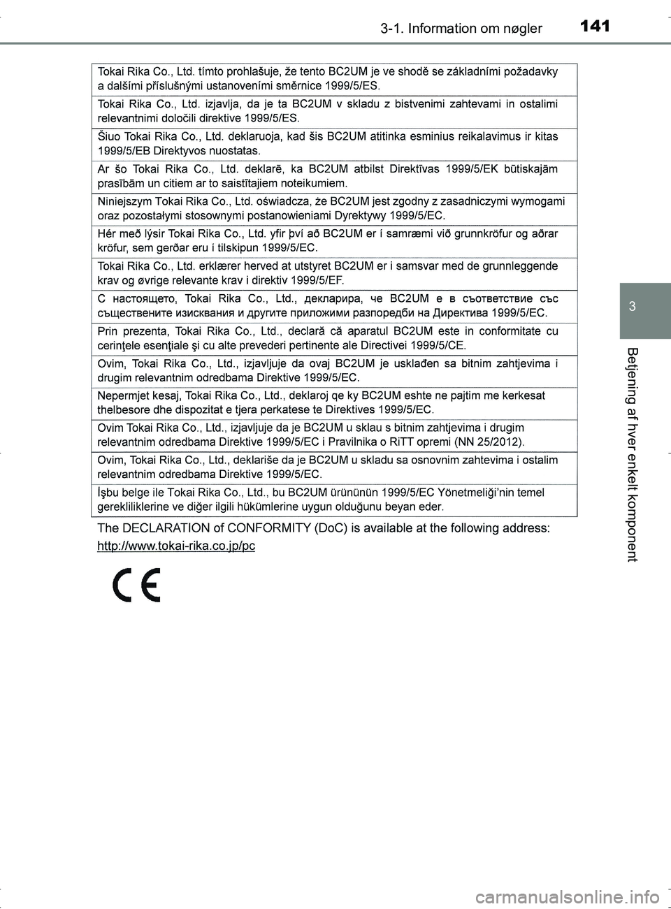 TOYOTA RAV4 2017 Brugsanvisning (in Danish) 1413-1. Information om nøgler
3
Betjening af hver enkelt komponent
OM42753DK
OM42753DK.book Page 141 Wednesday, September 7, 2016 2:13 PM TOYOTA RAV4 2017 Brugsanvisning (in Danish) 1413-1. Information om nøgler
3
Betjening af hver enkelt komponent
OM42753DK
OM42753DK.book Page 141 Wednesday, September 7, 2016 2:13 PM