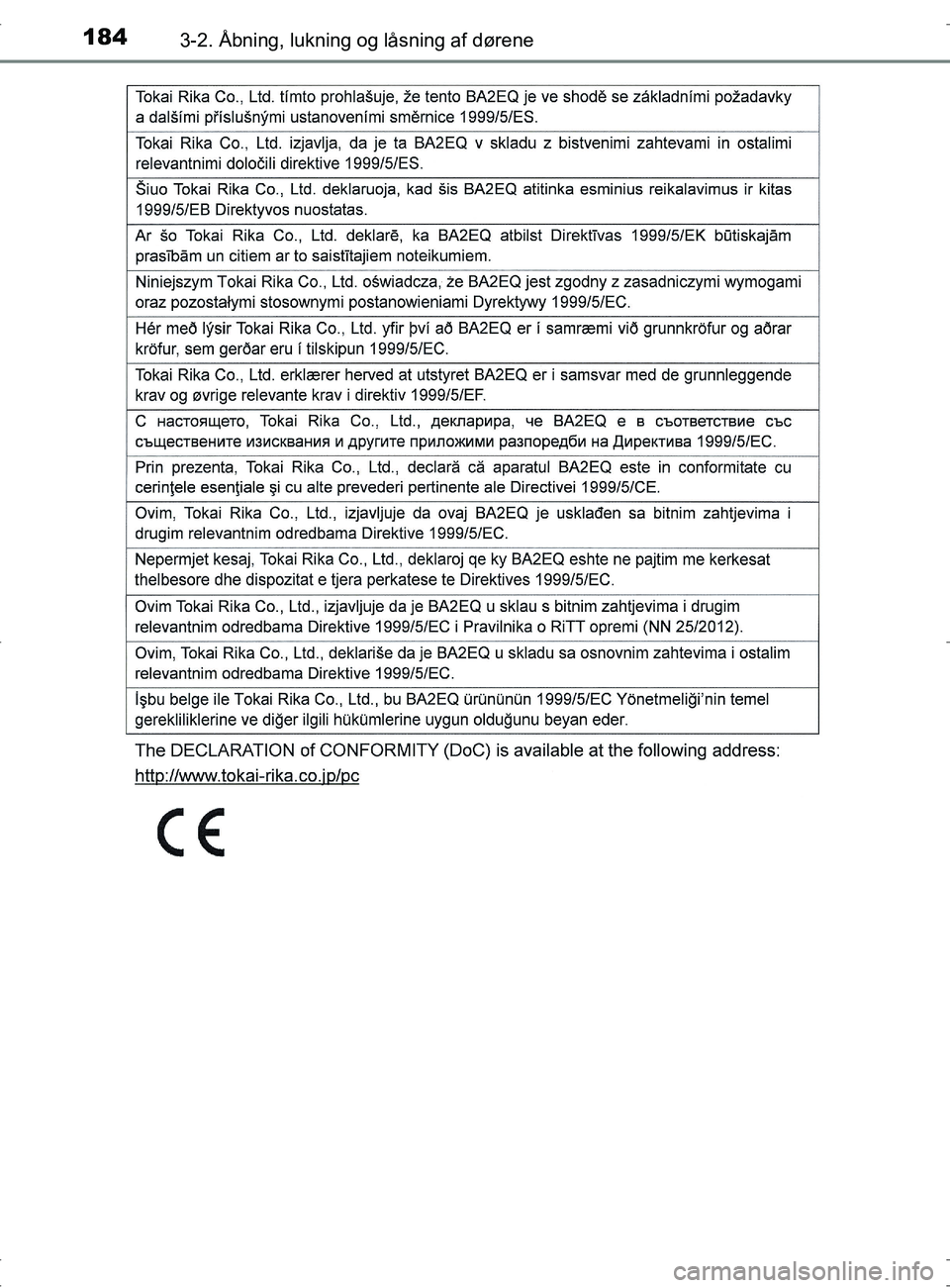 TOYOTA RAV4 2017  Brugsanvisning (in Danish) 1843-2. Åbning, lukning og låsning af dørene
OM42753DK
OM42753DK.book  Page 184  Wednesday, September 7, 2016  2:13 PM 