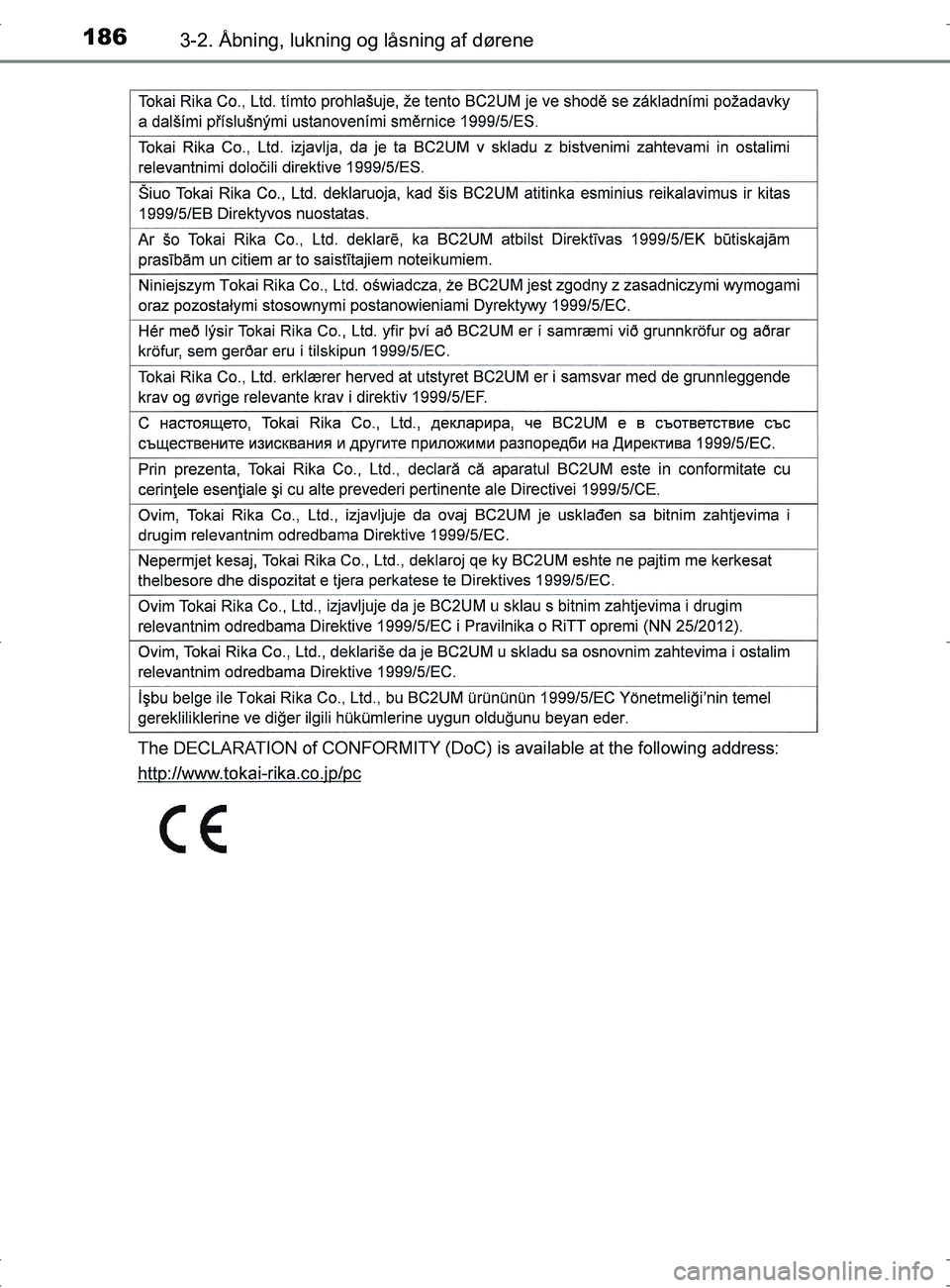 TOYOTA RAV4 2017  Brugsanvisning (in Danish) 1863-2. Åbning, lukning og låsning af dørene
OM42753DK
OM42753DK.book  Page 186  Wednesday, September 7, 2016  2:13 PM 