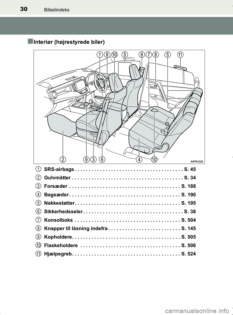 TOYOTA RAV4 2017 Brugsanvisning (in Danish) 30Billedindeks
OM42753DK
nInteriør (højrestyrede biler)
SRS-airbags . . . . . . . . . . . . . . . . . . . . . . . . . . . . . . . . . . . . . . . S. 45
Gulvmåtter . . . . . . . . . . . . . . . . . TOYOTA RAV4 2017 Brugsanvisning (in Danish) 30Billedindeks
OM42753DK
nInteriør (højrestyrede biler)
SRS-airbags . . . . . . . . . . . . . . . . . . . . . . . . . . . . . . . . . . . . . . . S. 45
Gulvmåtter . . . . . . . . . . . . . . . . .
