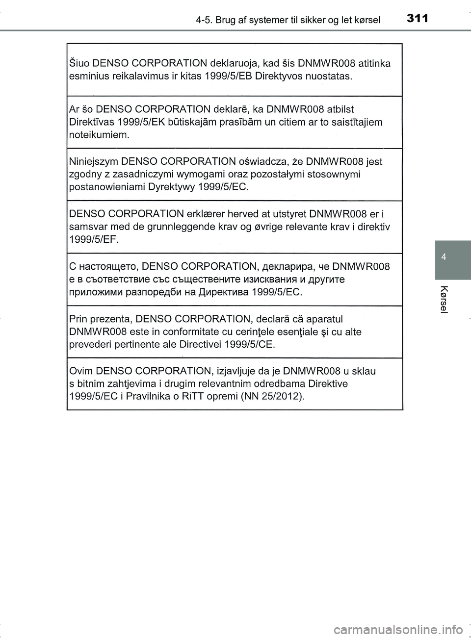 TOYOTA RAV4 2017 Brugsanvisning (in Danish) 3114-5. Brug af systemer til sikker og let kørsel
4
Kørsel
OM42753DK
OM42753DK.book Page 311 Wednesday, September 7, 2016 2:13 PM TOYOTA RAV4 2017 Brugsanvisning (in Danish) 3114-5. Brug af systemer til sikker og let kørsel
4
Kørsel
OM42753DK
OM42753DK.book Page 311 Wednesday, September 7, 2016 2:13 PM
