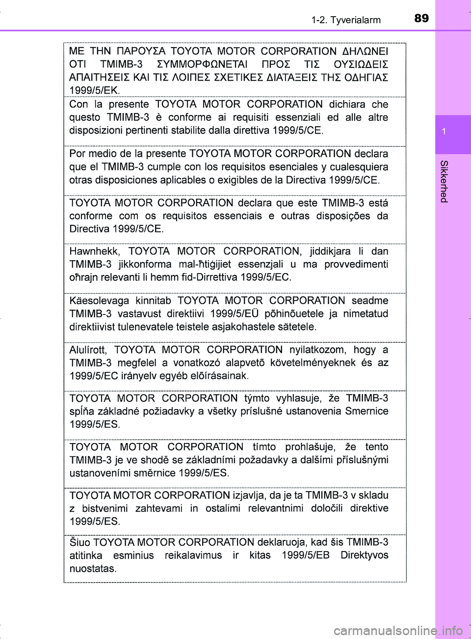 TOYOTA RAV4 2017  Brugsanvisning (in Danish) 891-2. Tyverialarm
1
OM42753DK
Sikkerhed
OM42753DK.book  Page 89  Wednesday, September 7, 2016  2:13 PM 