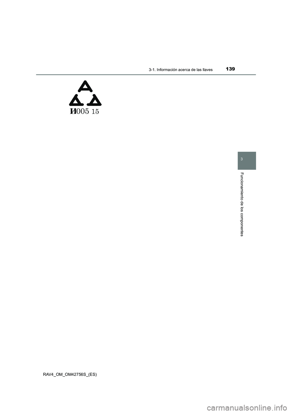 TOYOTA RAV4 2017 Manual del propietario (in Spanish) 1393-1. Información acerca de las llaves
3
Funcionamiento de los componentes
RAV4_OM_OM42756S_(ES) TOYOTA RAV4 2017 Manual del propietario (in Spanish) 1393-1. Información acerca de las llaves
3
Funcionamiento de los componentes
RAV4_OM_OM42756S_(ES)