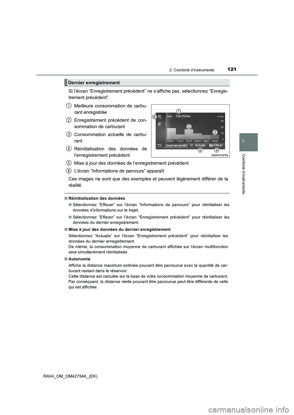 TOYOTA RAV4 2017  Manuel du propriétaire (in French) 1212. Combiné d’instruments
2
Combiné d’instruments
RAV4_OM_OM42754K_(EK)
Si l’écran “Enregistrement précédent” ne s’affiche pas, sélectionnez “Enregis-
trement précédent”.Meil