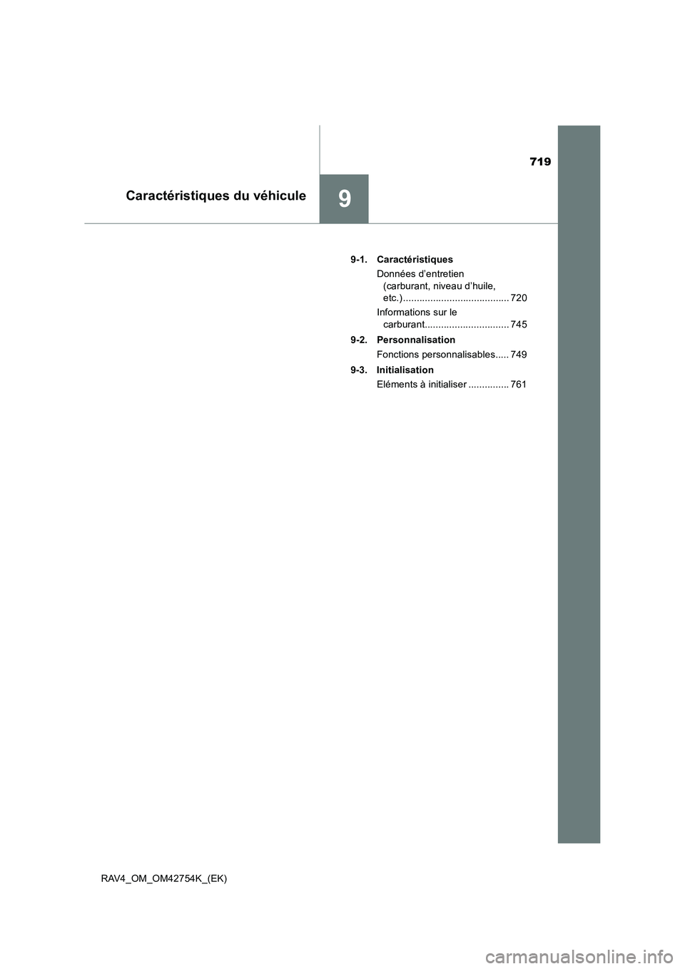 TOYOTA RAV4 2017 Manuel du propriétaire (in French) 719
9Caractéristiques du véhicule
RAV4_OM_OM42754K_(EK)9-1. Caractéristiques
Données d’entretien (carburant, niveau d’huile,
etc.) ....................................... 720
Informations sur TOYOTA RAV4 2017 Manuel du propriétaire (in French) 719
9Caractéristiques du véhicule
RAV4_OM_OM42754K_(EK)9-1. Caractéristiques
Données d’entretien (carburant, niveau d’huile,
etc.) ....................................... 720
Informations sur