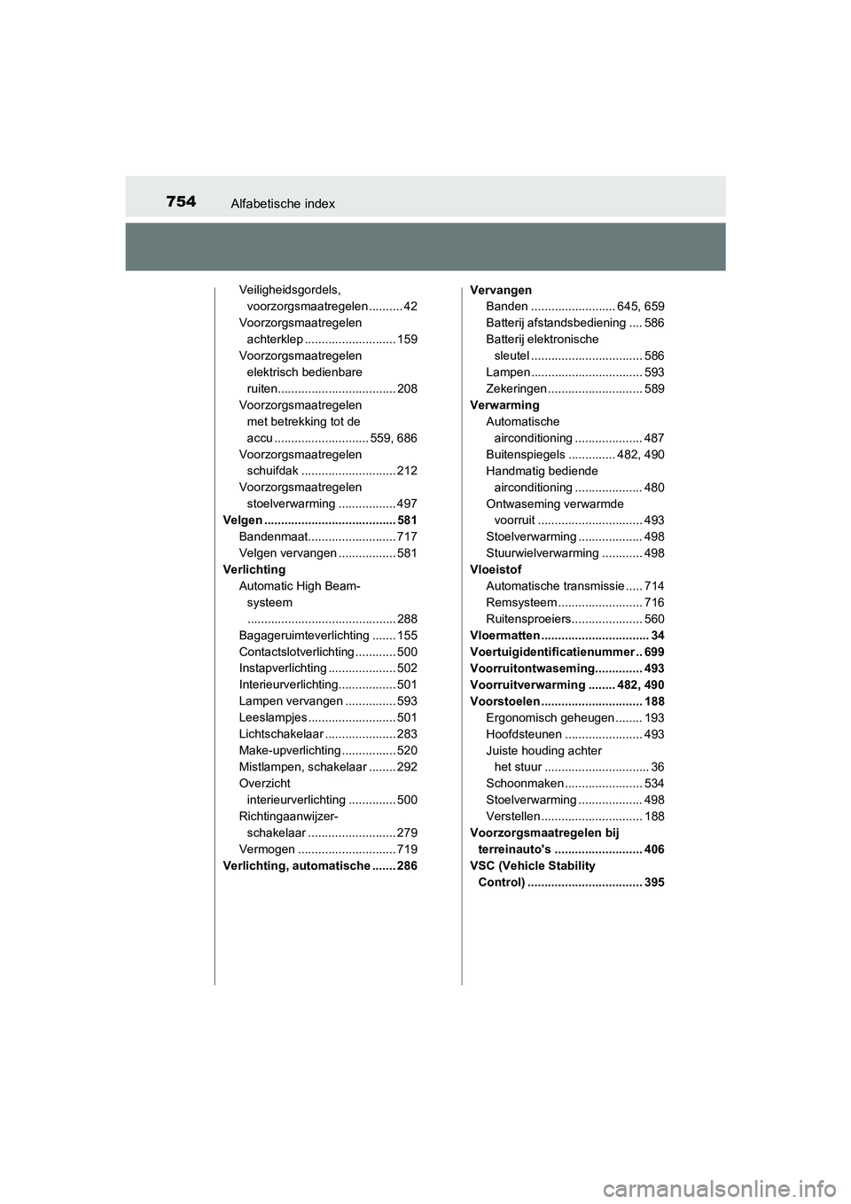 TOYOTA RAV4 2017 Instructieboekje (in Dutch) 754Alfabetische index
RAV4_OM_OM42753E_(EE)
Veiligheidsgordels, voorzorgsmaatregelen .......... 42
Voorzorgsmaatregelen achterklep ........................... 159
Voorzorgsmaatregelen
elektrisch bed TOYOTA RAV4 2017 Instructieboekje (in Dutch) 754Alfabetische index
RAV4_OM_OM42753E_(EE)
Veiligheidsgordels, voorzorgsmaatregelen .......... 42
Voorzorgsmaatregelen achterklep ........................... 159
Voorzorgsmaatregelen
elektrisch bed
