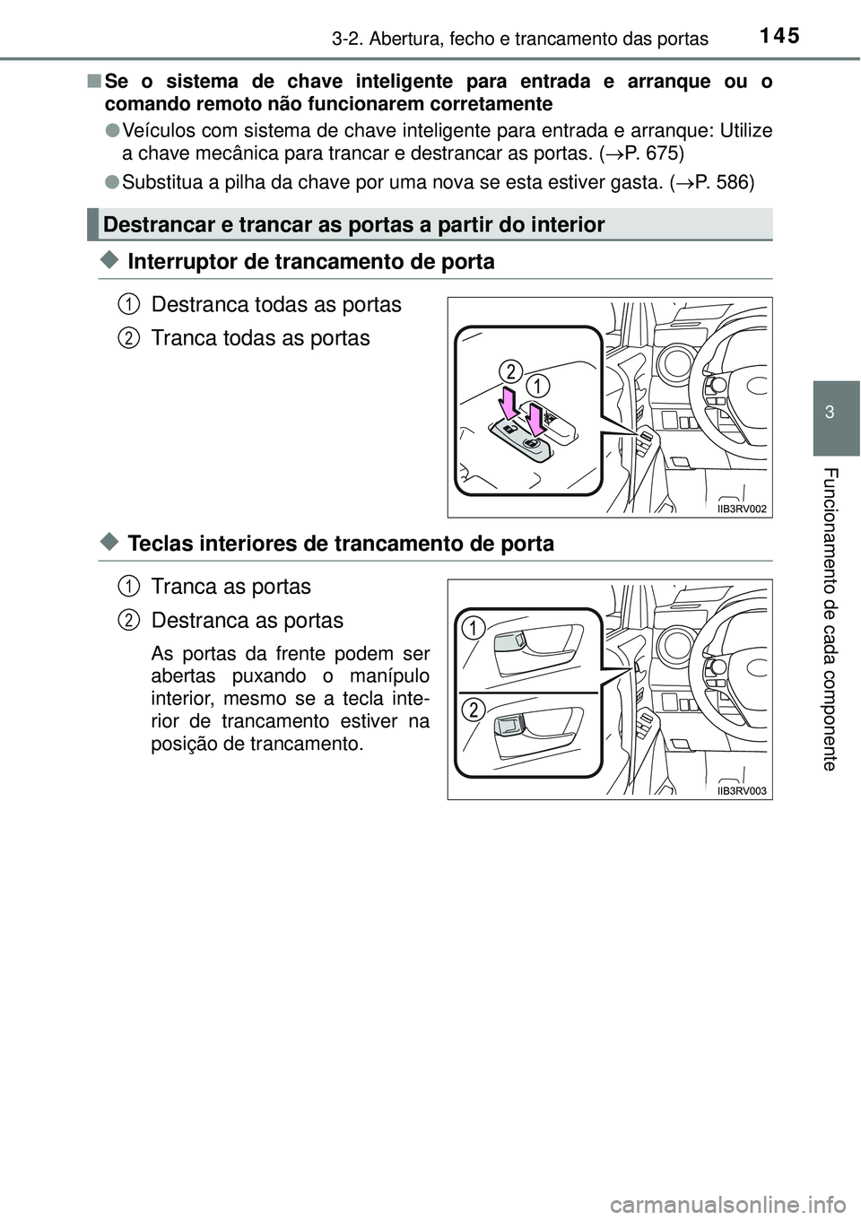 TOYOTA RAV4 2017  Manual de utilização (in Portuguese) 1453-2. Abertura, fecho e trancamento das portas
3
Funcionamento de cada componente
nSe o sistema de chave inteligente para entrada e arranque ou o
comando remoto não funcionarem corretamente
lVeícu