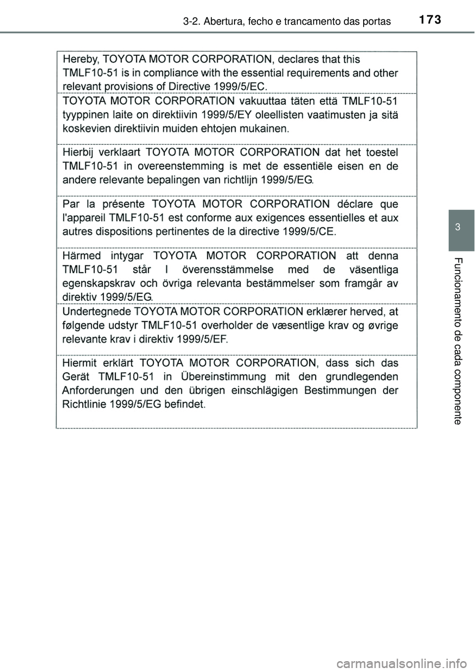 TOYOTA RAV4 2017 Manual de utilização (in Portuguese) 1733-2. Abertura, fecho e trancamento das portas
3
Funcionamento de cada componente TOYOTA RAV4 2017 Manual de utilização (in Portuguese) 1733-2. Abertura, fecho e trancamento das portas
3
Funcionamento de cada componente