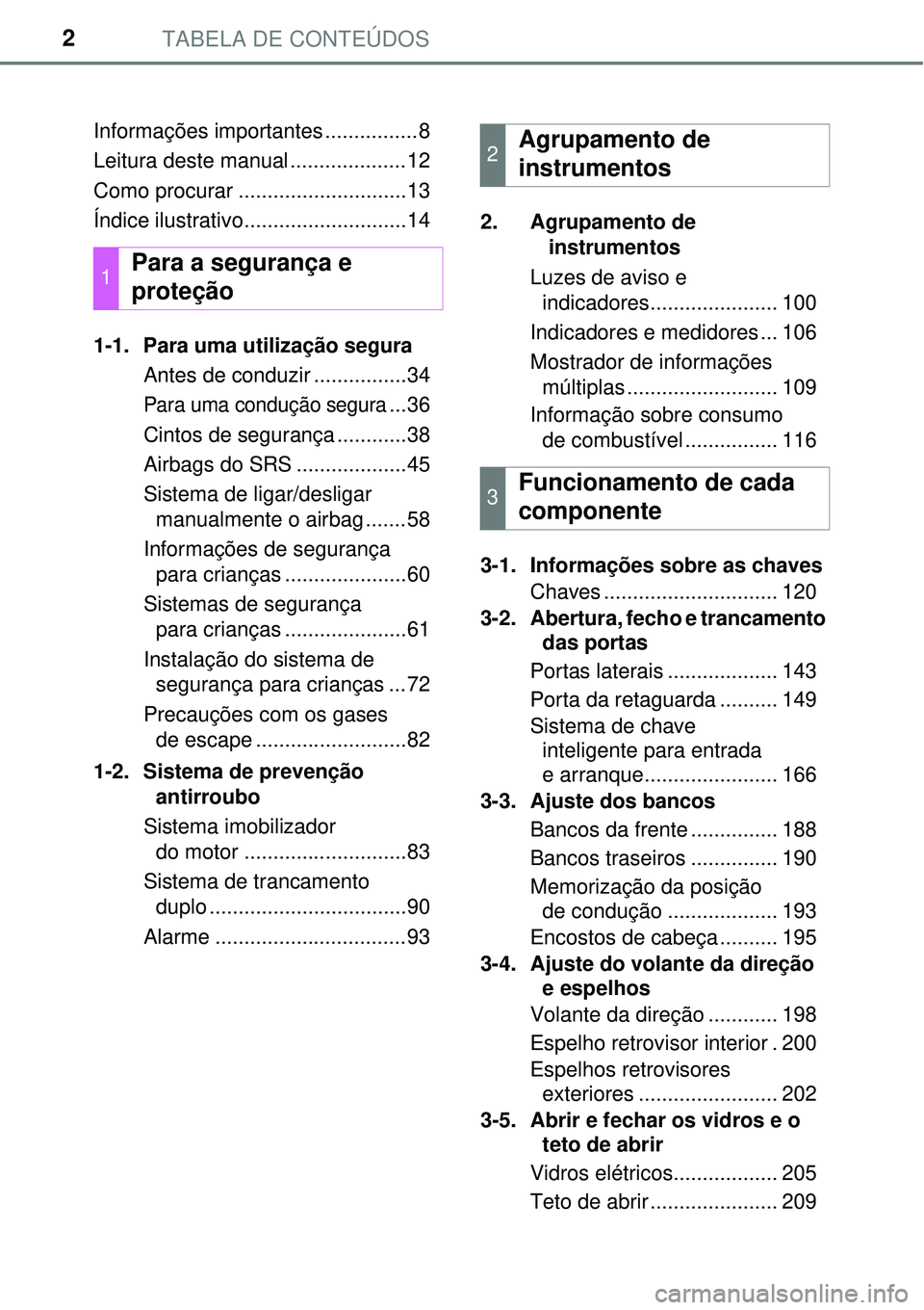 TOYOTA RAV4 2017  Manual de utilização (in Portuguese) TABELA DE CONTEÚDOS2
Informações importantes ................8
Leitura deste manual ....................12
Como procurar .............................13
Índice ilustrativo.........................