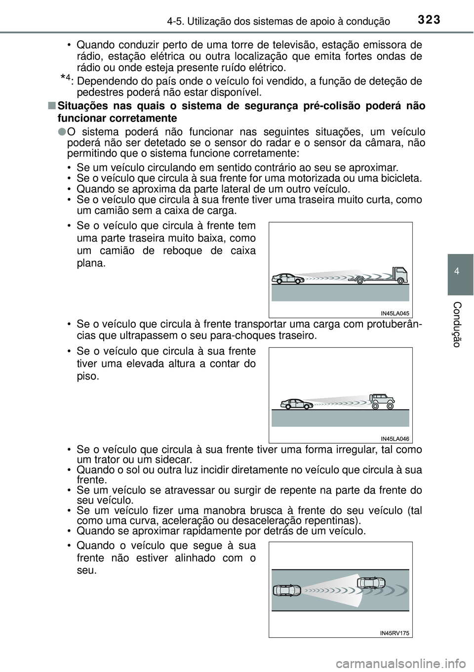 TOYOTA RAV4 2017 Manual de utilização (in Portuguese) 3234-5. Utilização dos sistemas de apoio à condução
4
Condução
• Quando conduzir perto de uma torre de televisão, estação emissora de
rádio, estação elétrica ou outra localização que TOYOTA RAV4 2017 Manual de utilização (in Portuguese) 3234-5. Utilização dos sistemas de apoio à condução
4
Condução
• Quando conduzir perto de uma torre de televisão, estação emissora de
rádio, estação elétrica ou outra localização que