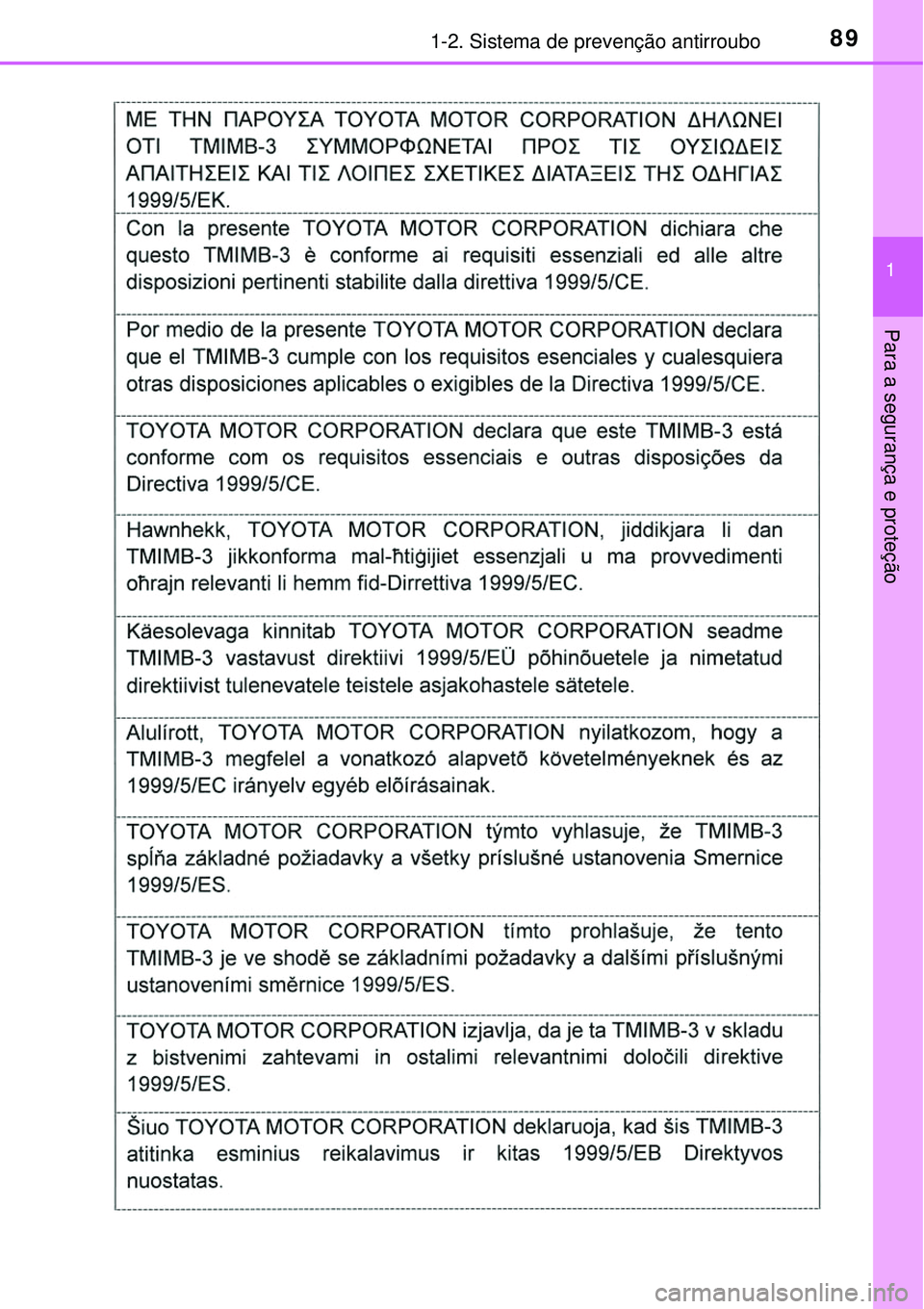 TOYOTA RAV4 2017  Manual de utilização (in Portuguese) 891-2. Sistema de prevenção antirroubo
1
Para a segurança e proteção 