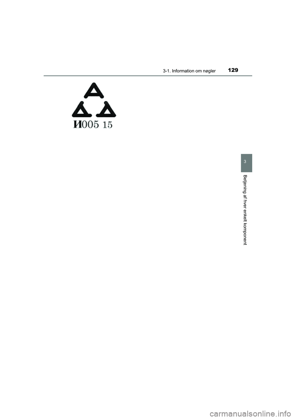 TOYOTA RAV4 2016  Brugsanvisning (in Danish) 1293-1. Information om nøgler
3
Betjening af hver enkelt komponent
OM42A45DK
OM42A45DK.book  Page 129  Thursday, December 10, 2015  7:36 PM 