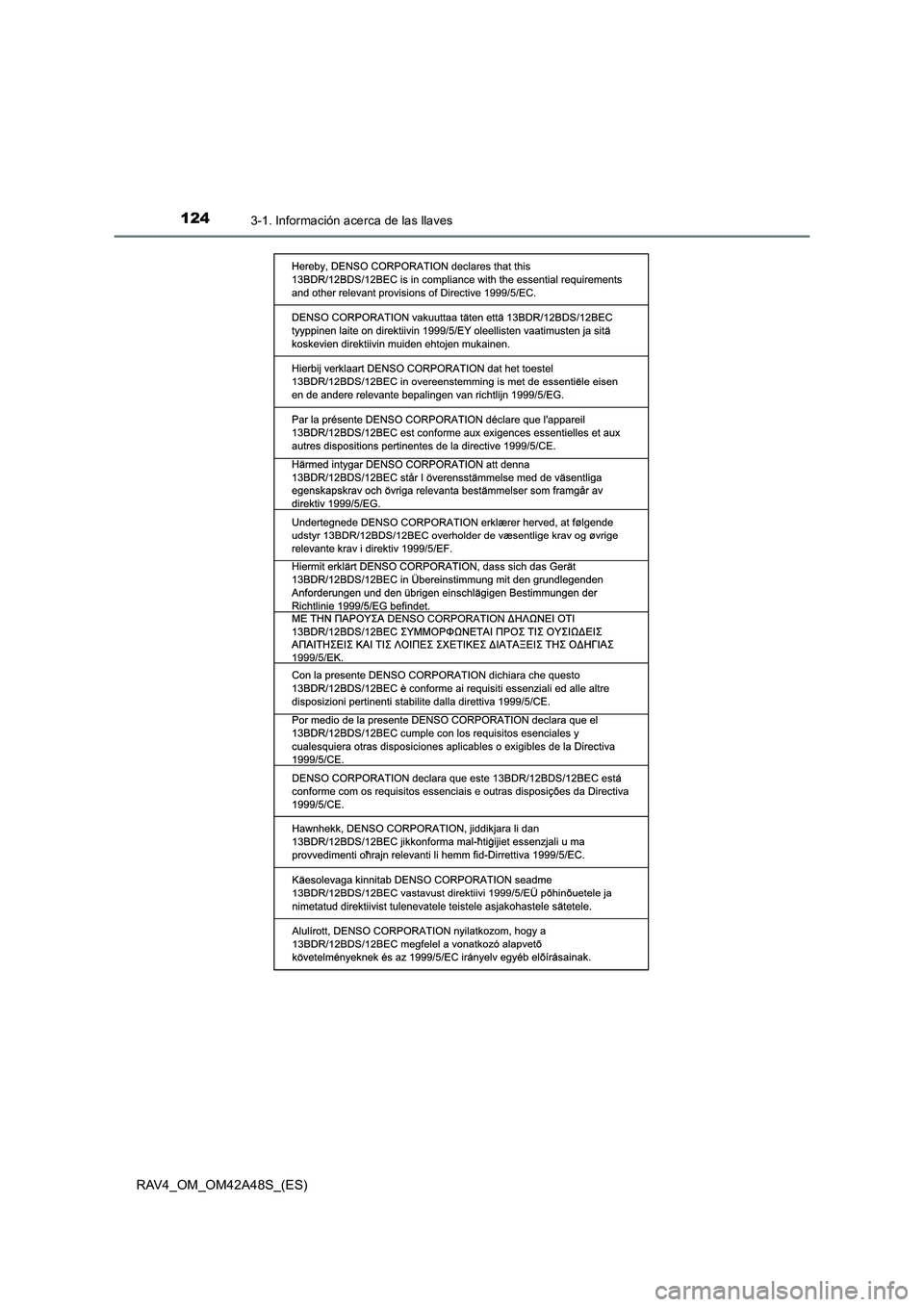 TOYOTA RAV4 2016  Manual del propietario (in Spanish) 1243-1. Información acerca de las llaves
RAV4_OM_OM42A48S_(ES) 