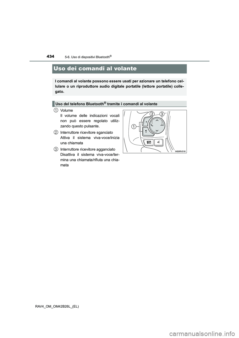TOYOTA RAV4 2016 Manuale duso (in Italian) 4345-6. Uso di dispositivi Bluetooth®
RAV4_OM_OM42B26L_(EL)
Uso dei comandi al volante
Volume
Il volume delle indicazioni vocali
non può essere regolato utiliz-
zando questo pulsante.
Interruttore TOYOTA RAV4 2016 Manuale duso (in Italian) 4345-6. Uso di dispositivi Bluetooth®
RAV4_OM_OM42B26L_(EL)
Uso dei comandi al volante
Volume
Il volume delle indicazioni vocali
non può essere regolato utiliz-
zando questo pulsante.
Interruttore