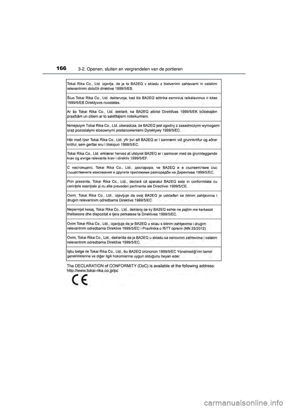 TOYOTA RAV4 2016  Instructieboekje (in Dutch) 1663-2. Openen, sluiten en vergrendelen van de portieren
RAV4_OM_OM42A45E_(EE)
RAV4_OM_OM42A45E_(EE).book  Page 166  Tuesday, October 20, 2015  11:26 AM 