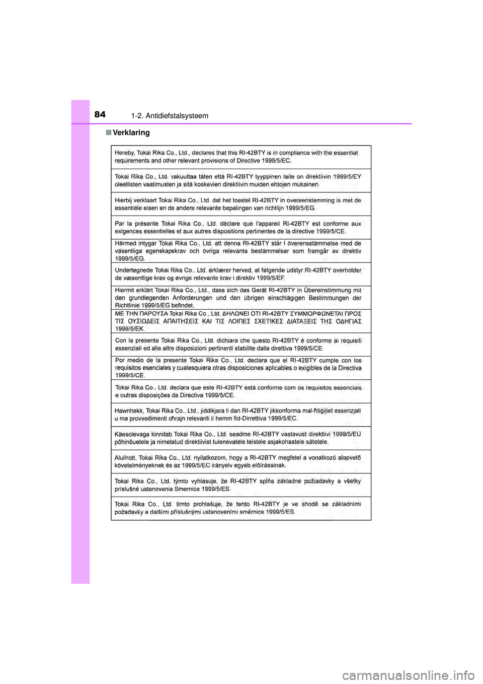 TOYOTA RAV4 2016 Instructieboekje (in Dutch) 841-2. Antidiefstalsysteem
RAV4_OM_OM42A45E_(EE)■
Ve rk l a r i n g
RAV4_OM_OM42A45E_(EE).book Page 84 Tuesday, October 20, 2015 11:26 AM TOYOTA RAV4 2016 Instructieboekje (in Dutch) 841-2. Antidiefstalsysteem
RAV4_OM_OM42A45E_(EE)■
Ve rk l a r i n g
RAV4_OM_OM42A45E_(EE).book Page 84 Tuesday, October 20, 2015 11:26 AM