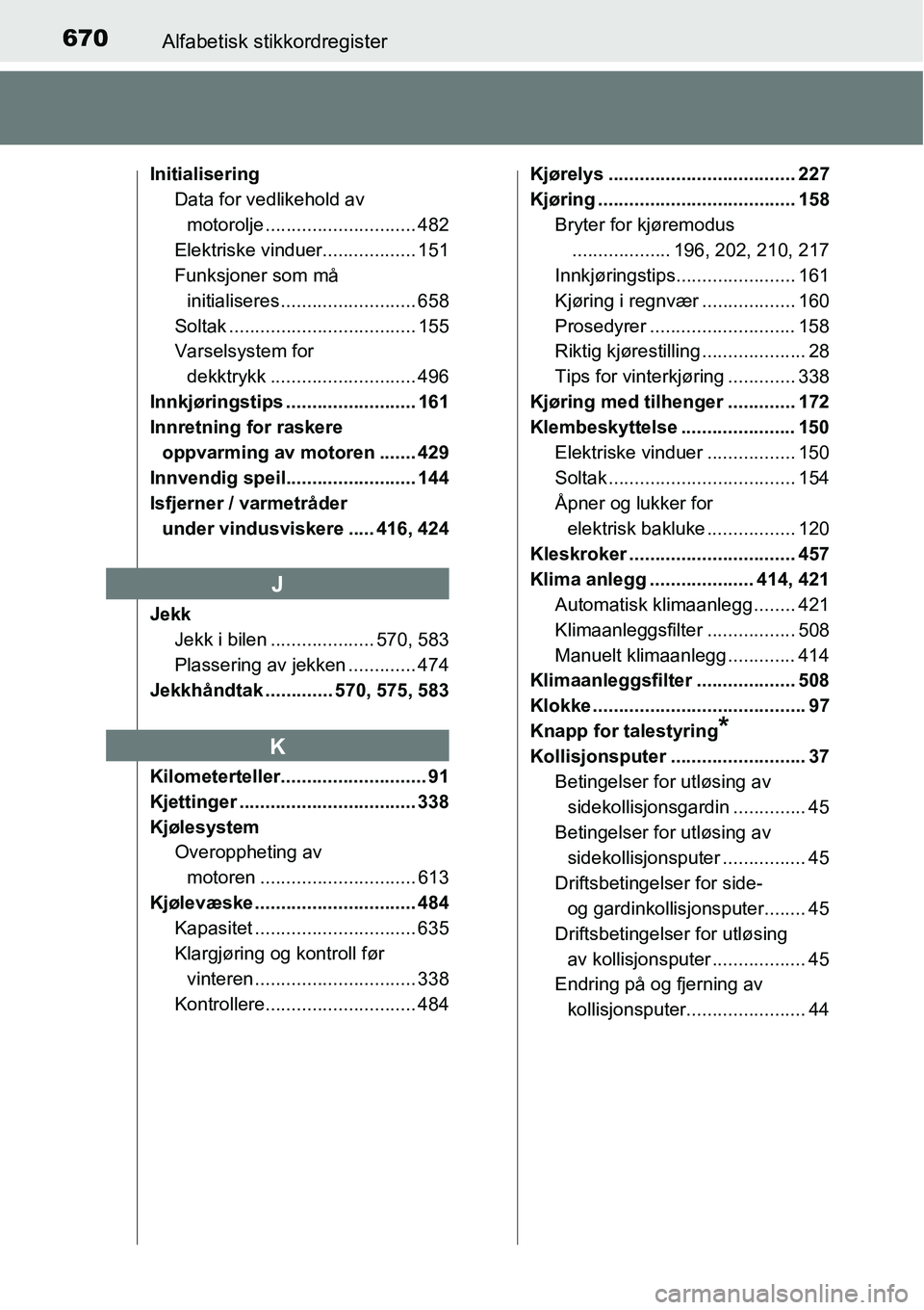 TOYOTA RAV4 2016 Instruksjoner for bruk (in Norwegian) 670Alfabetisk stikkordregister
Initialisering
Data for vedlikehold av
motorolje ............................. 482
Elektriske vinduer.................. 151
Funksjoner som må
initialiseres .......... TOYOTA RAV4 2016 Instruksjoner for bruk (in Norwegian) 670Alfabetisk stikkordregister
Initialisering
Data for vedlikehold av
motorolje ............................. 482
Elektriske vinduer.................. 151
Funksjoner som må
initialiseres ..........