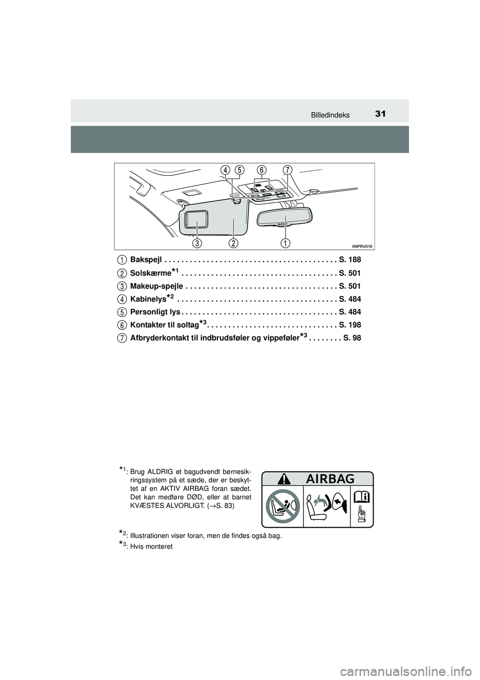 TOYOTA RAV4 2015 Brugsanvisning (in Danish) 31Billedindeks
OM42A79DKBakspejl . . . . . . . . . . . . . . . . . . . . . . . . . . . . . . . . . . . . . . . . . S. 188
Solskærme
*1 . . . . . . . . . . . . . . . . . . . . . . . . . . . . . . . . TOYOTA RAV4 2015 Brugsanvisning (in Danish) 31Billedindeks
OM42A79DKBakspejl . . . . . . . . . . . . . . . . . . . . . . . . . . . . . . . . . . . . . . . . . S. 188
Solskærme
*1 . . . . . . . . . . . . . . . . . . . . . . . . . . . . . . . .