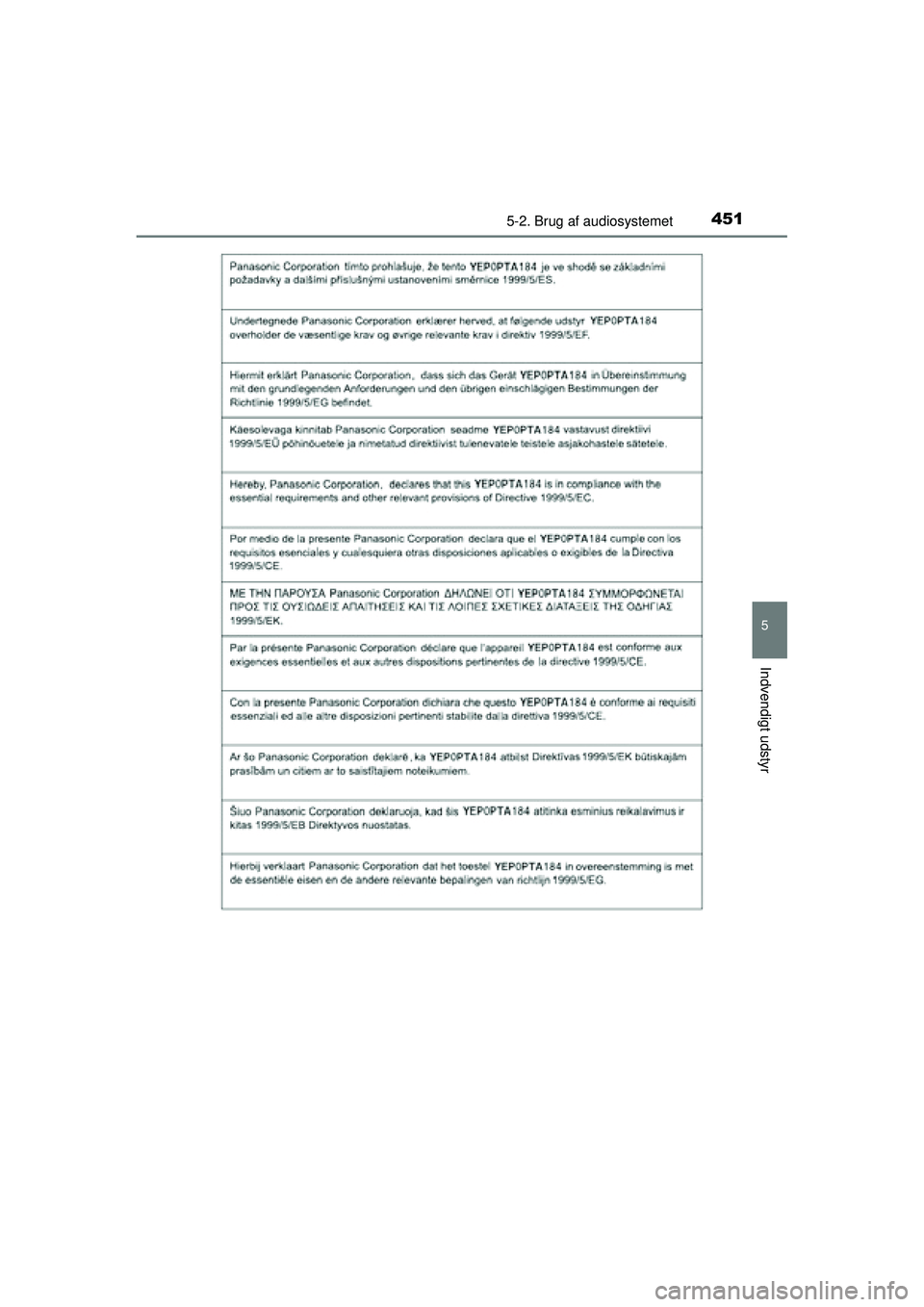 TOYOTA RAV4 2015  Brugsanvisning (in Danish) 4515-2. Brug af audiosystemet
5
Indvendigt udstyr
OM42A79DK
OM42A79DK.book  Page 451  Friday, July 3, 2015  10:34 AM 