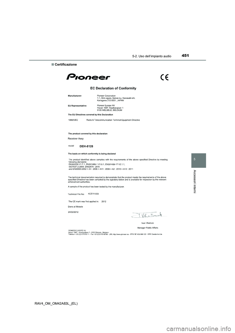 TOYOTA RAV4 2015  Manuale duso (in Italian) 4515-2. Uso dell’impianto audio
5
Accessori interni
RAV4_OM_OM42A83L_(EL)■
Certificazione 