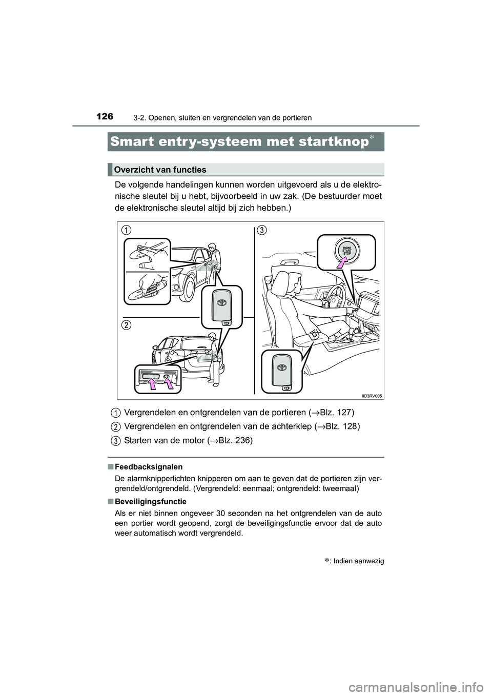 TOYOTA RAV4 2015  Instructieboekje (in Dutch) 1263-2. Openen, sluiten en vergrendelen van de portieren
RAV4_OM_OM42A79E_(EE)
Smar t entr y-systeem met startknop∗
De volgende handelingen kunnen worden uitgevoerd als u de elektro-
nische sleutel 