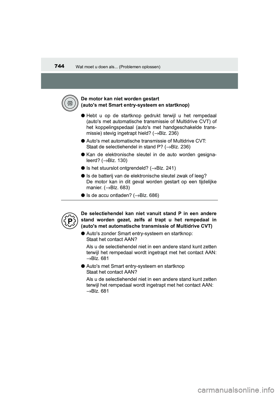 TOYOTA RAV4 2015 Instructieboekje (in Dutch) 744Wat moet u doen als... (Problemen oplossen)
RAV4_OM_OM42A79E_(EE)
●Hebt u op de startknop gedru kt terwijl u het rempedaal
(autos met automatische transmi ssie of Multidrive CVT) of
het koppelin TOYOTA RAV4 2015 Instructieboekje (in Dutch) 744Wat moet u doen als... (Problemen oplossen)
RAV4_OM_OM42A79E_(EE)
●Hebt u op de startknop gedru kt terwijl u het rempedaal
(autos met automatische transmi ssie of Multidrive CVT) of
het koppelin