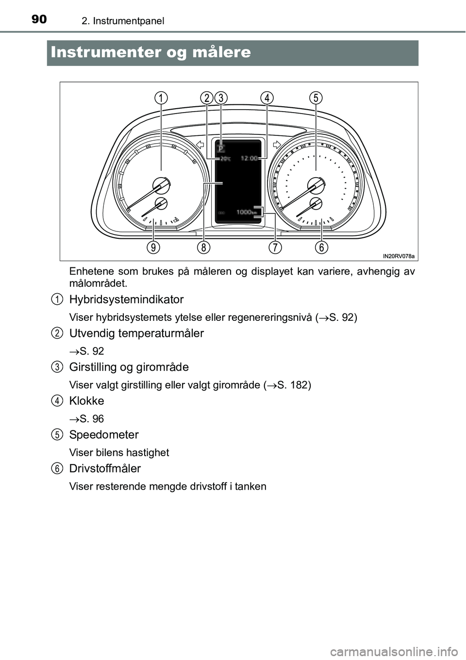 TOYOTA RAV4 2015 Instruksjoner for bruk (in Norwegian) 902. Instrumentpanel
Instrumenter og målere
Enhetene som brukes på måleren og displayet kan variere, avhengig av
målområdet.
Hybridsystemindikator
Viser hybridsystemets ytelse eller regenererings TOYOTA RAV4 2015 Instruksjoner for bruk (in Norwegian) 902. Instrumentpanel
Instrumenter og målere
Enhetene som brukes på måleren og displayet kan variere, avhengig av
målområdet.
Hybridsystemindikator
Viser hybridsystemets ytelse eller regenererings