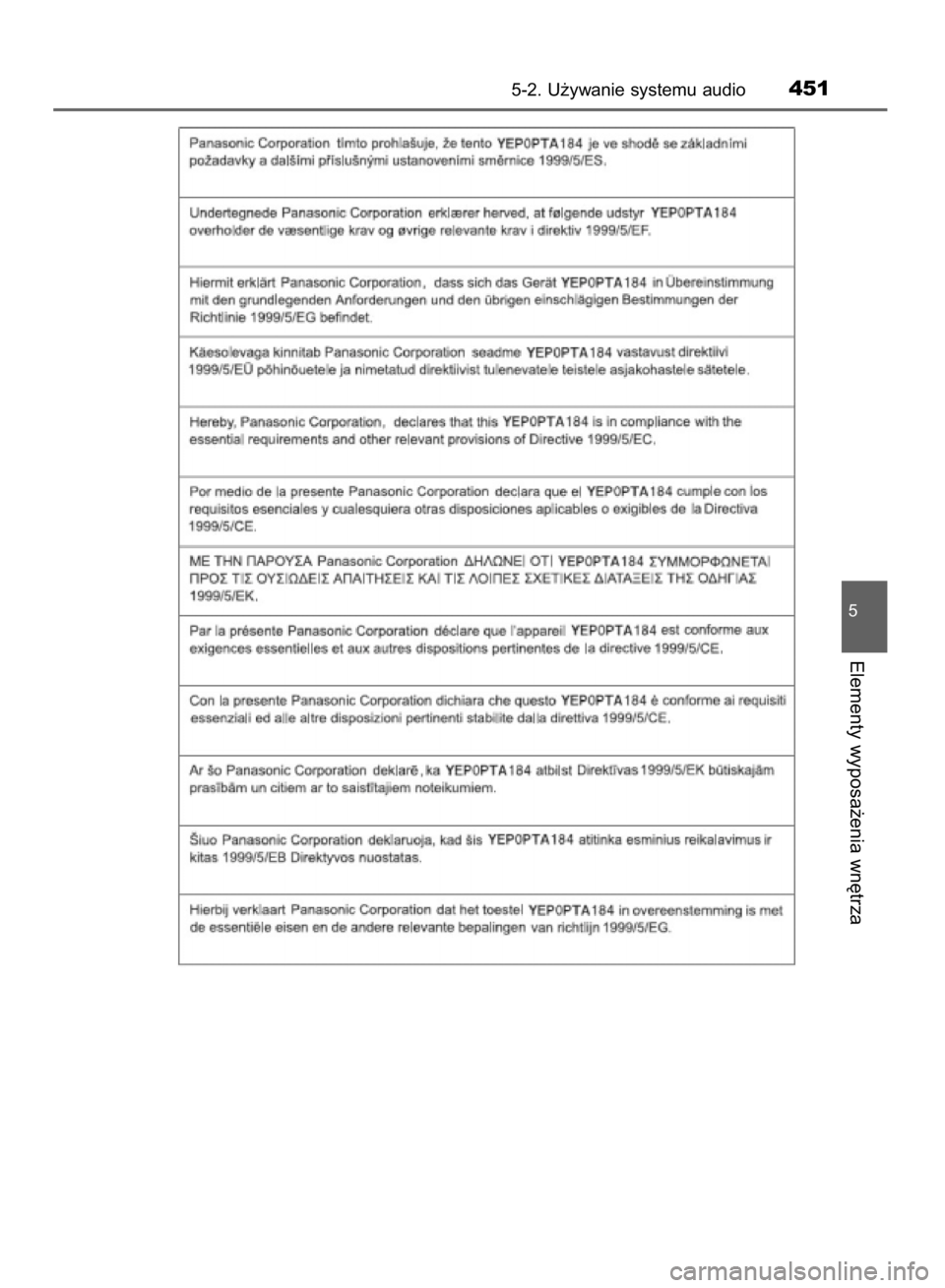 TOYOTA RAV4 2015  Instrukcja obsługi (in Polish) 5-2. U˝ywanie systemu audio451
5
Elementy wyposa˝enia wn´trza
26 IO RAV4 OM42A79E  6/19/15  1:50 PM  Page 451    (Black plate) 