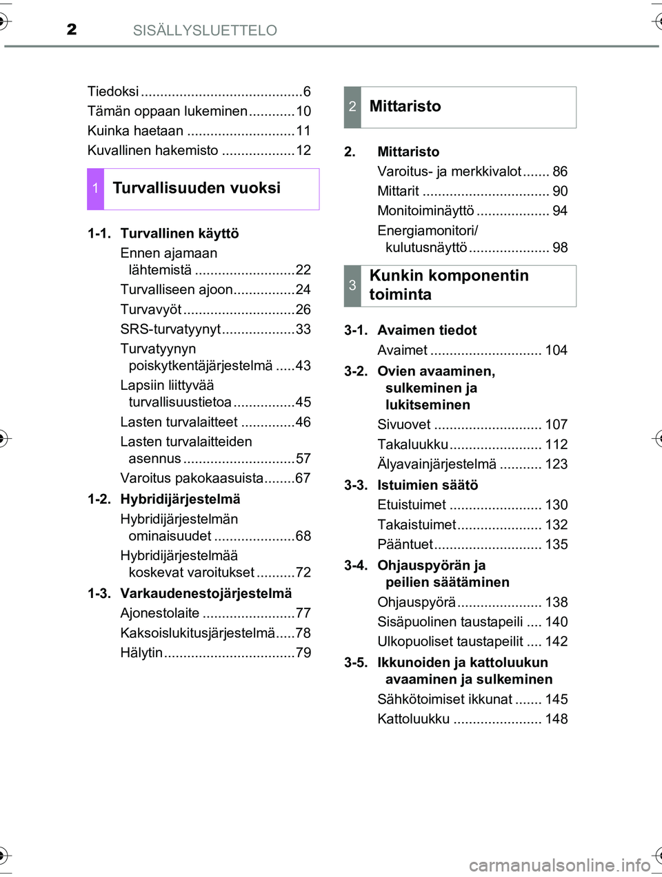 TOYOTA RAV4 2015  Omistajan Käsikirja (in Finnish) SISÄLLYSLUETTELO2
OM42A57FITiedoksi ..........................................6
Tämän oppaan lukeminen ............10
Kuinka haetaan ............................11
Kuvallinen hakemisto ............