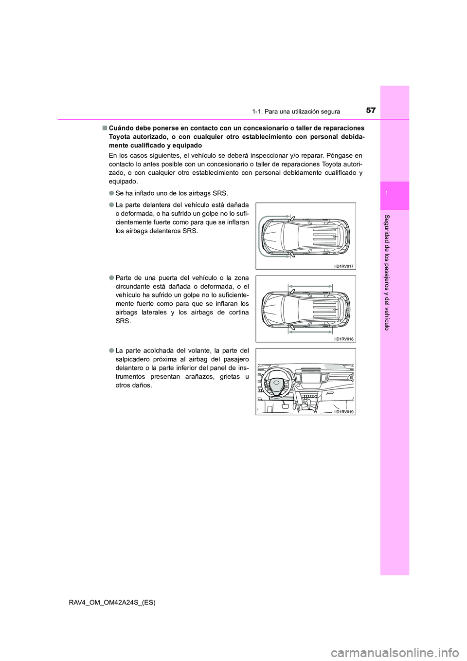 TOYOTA RAV4 2014 Manual del propietario (in Spanish) 571-1. Para una utilización segura
1
RAV4_OM_OM42A24S_(ES)
Seguridad de los pasajeros y del vehículo
■Cuándo debe ponerse en contacto con un concesionario o taller de reparaciones
Toyota autoriza TOYOTA RAV4 2014 Manual del propietario (in Spanish) 571-1. Para una utilización segura
1
RAV4_OM_OM42A24S_(ES)
Seguridad de los pasajeros y del vehículo
■Cuándo debe ponerse en contacto con un concesionario o taller de reparaciones
Toyota autoriza