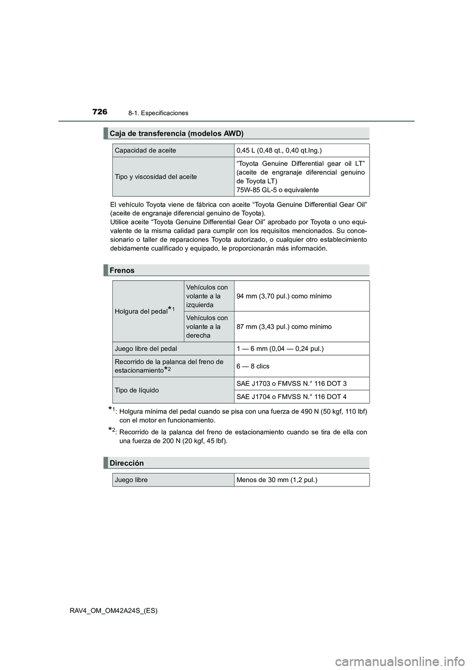 TOYOTA RAV4 2014 Manual del propietario (in Spanish) 7268-1. Especificaciones
RAV4_OM_OM42A24S_(ES)El vehículo Toyota viene de fábrica con aceite “Toyota Genuine Differential Gear Oil”
(aceite de engranaje diferencial genuino de Toyota).
Utilice TOYOTA RAV4 2014 Manual del propietario (in Spanish) 7268-1. Especificaciones
RAV4_OM_OM42A24S_(ES)El vehículo Toyota viene de fábrica con aceite “Toyota Genuine Differential Gear Oil”
(aceite de engranaje diferencial genuino de Toyota).
Utilice