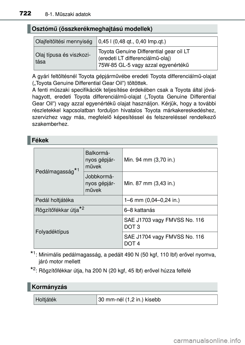 TOYOTA RAV4 2014 Kezelési útmutató (in Hungarian) 7228-1. Műszaki adatok
A gyári feltöltésnél Toyota gépjárm űvébe eredeti Toyota differenciálm ű-olajat
(„Toyota Genuine Differential Gear Oil”) töltöttek.
A fenti mű szaki specifiká TOYOTA RAV4 2014 Kezelési útmutató (in Hungarian) 7228-1. Műszaki adatok
A gyári feltöltésnél Toyota gépjárm űvébe eredeti Toyota differenciálm ű-olajat
(„Toyota Genuine Differential Gear Oil”) töltöttek.
A fenti mű szaki specifiká