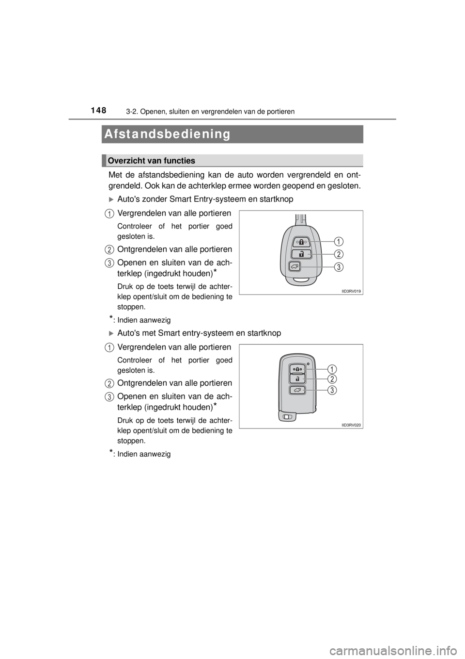TOYOTA RAV4 2014  Instructieboekje (in Dutch) 1483-2. Openen, sluiten en vergrendelen van de portieren
RAV4_OM_OM42A21E_(EE)
Afstandsbediening
Met de afstandsbediening kan de auto worden vergrendeld en ont-
grendeld. Ook kan de achterklep ermee w
