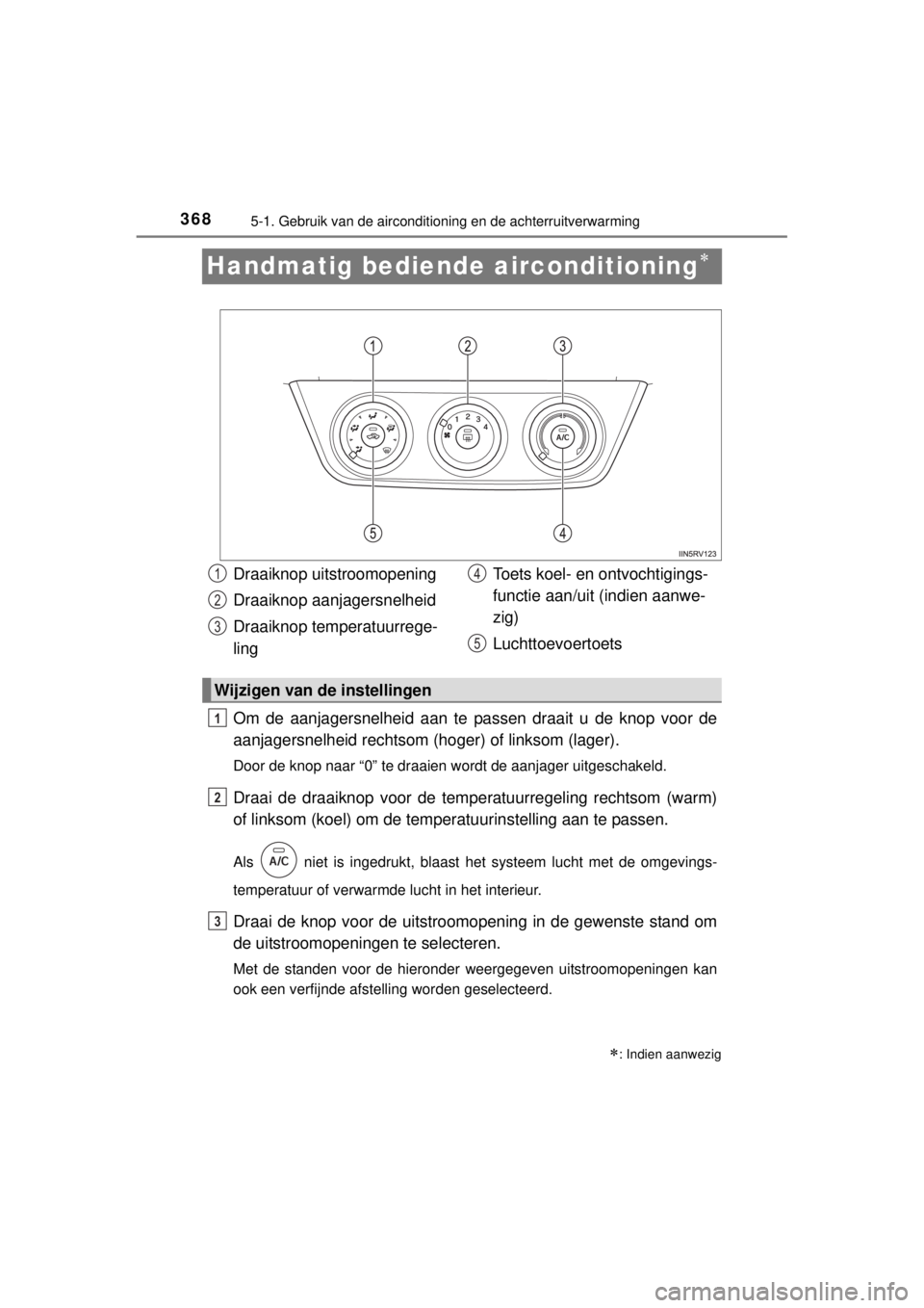 TOYOTA RAV4 2014  Instructieboekje (in Dutch) 3685-1. Gebruik van de airconditioning en de achterruitverwarming
RAV4_OM_OM42A21E_(EE)
Handmatig bediende airconditioning
Om de aanjagersnelheid aan te passen draait u de knop voor de
aanjagersnel
