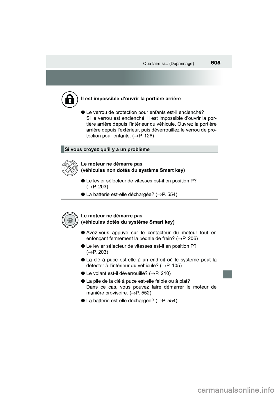TOYOTA RAV4 2013 Manuel du propriétaire (in French) 605Que faire si... (Dépannage)
RAV4_OM_OM42809D_(D)
●Le verrou de protection pour enfants est-il enclenché?
Si le verrou est enclenché, il est impossible d’ouvrir la por-
tière arrière depui TOYOTA RAV4 2013 Manuel du propriétaire (in French) 605Que faire si... (Dépannage)
RAV4_OM_OM42809D_(D)
●Le verrou de protection pour enfants est-il enclenché?
Si le verrou est enclenché, il est impossible d’ouvrir la por-
tière arrière depui