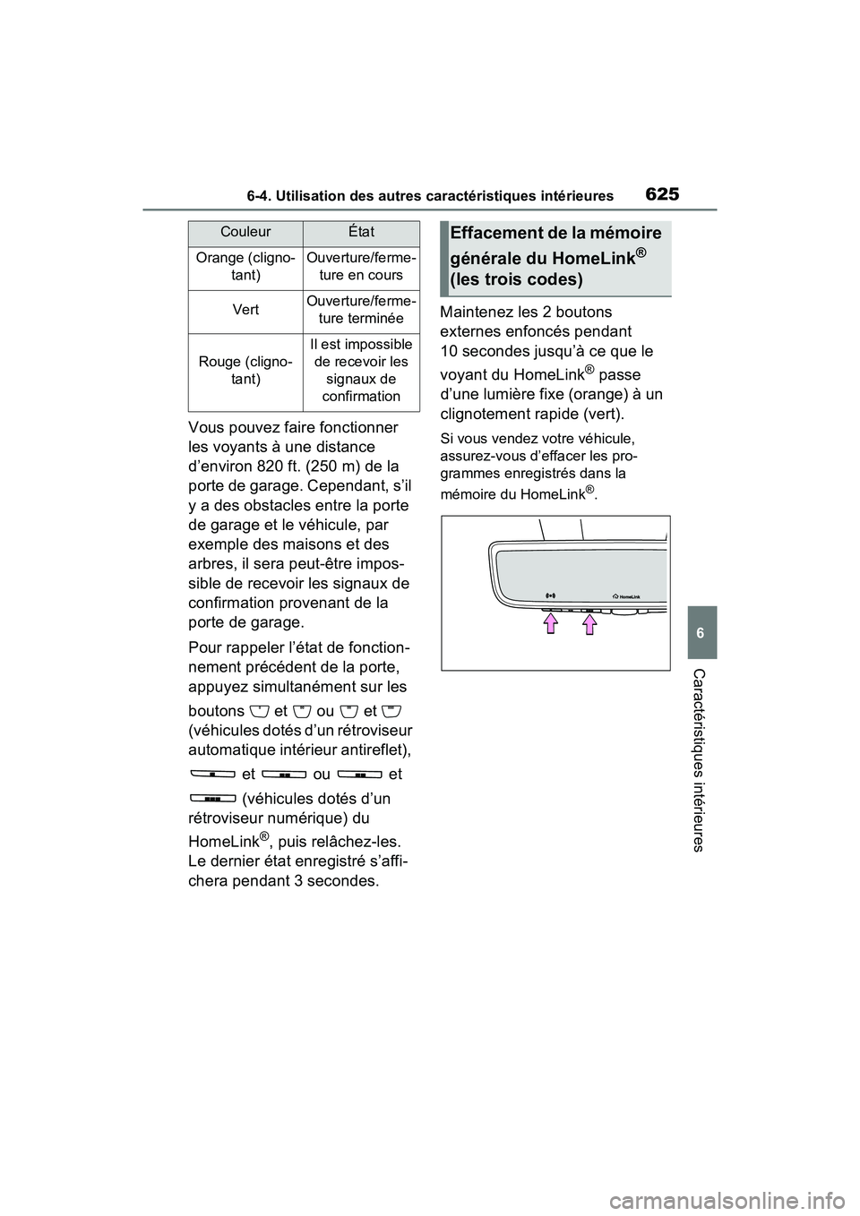 TOYOTA RAV4 HYBRID 2021 Manuel du propriétaire (in French) 6256-4. Utilisation des autres caractéristiques intérieures
6
Caractéristiques intérieures
Vous pouvez faire fonctionner
les voyants à une distance
d’environ 820 ft. (250 m) de la
porte de g TOYOTA RAV4 HYBRID 2021 Manuel du propriétaire (in French) 6256-4. Utilisation des autres caractéristiques intérieures
6
Caractéristiques intérieures
Vous pouvez faire fonctionner
les voyants à une distance
d’environ 820 ft. (250 m) de la
porte de g