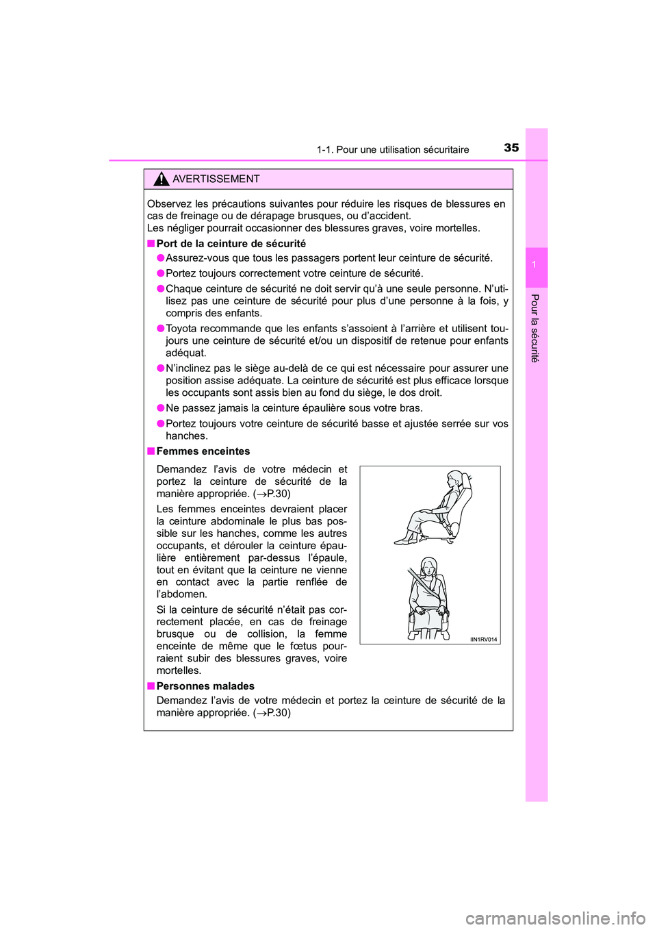 TOYOTA RAV4 HYBRID 2018 Manuel du propriétaire (in French) 351-1. Pour une utilisation sécuritaire
RAV4-HV_OM_OM42B81D_(D)
1
Pour la sécurité
AVERTISSEMENT
Observez les précautions suivantes pour réduire les risques de blessures en
cas de freinage ou de TOYOTA RAV4 HYBRID 2018 Manuel du propriétaire (in French) 351-1. Pour une utilisation sécuritaire
RAV4-HV_OM_OM42B81D_(D)
1
Pour la sécurité
AVERTISSEMENT
Observez les précautions suivantes pour réduire les risques de blessures en
cas de freinage ou de