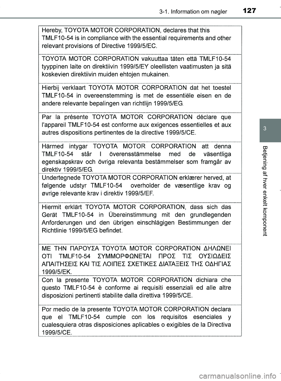 TOYOTA RAV4 HYBRID 2017  Brugsanvisning (in Danish) 1273-1. Information om nøgler
3
Betjening af hver enkelt komponent
OM42B04DK
OM42B04DK.book  Page 127  Wednesday, September 21, 2016  9:33 AM 