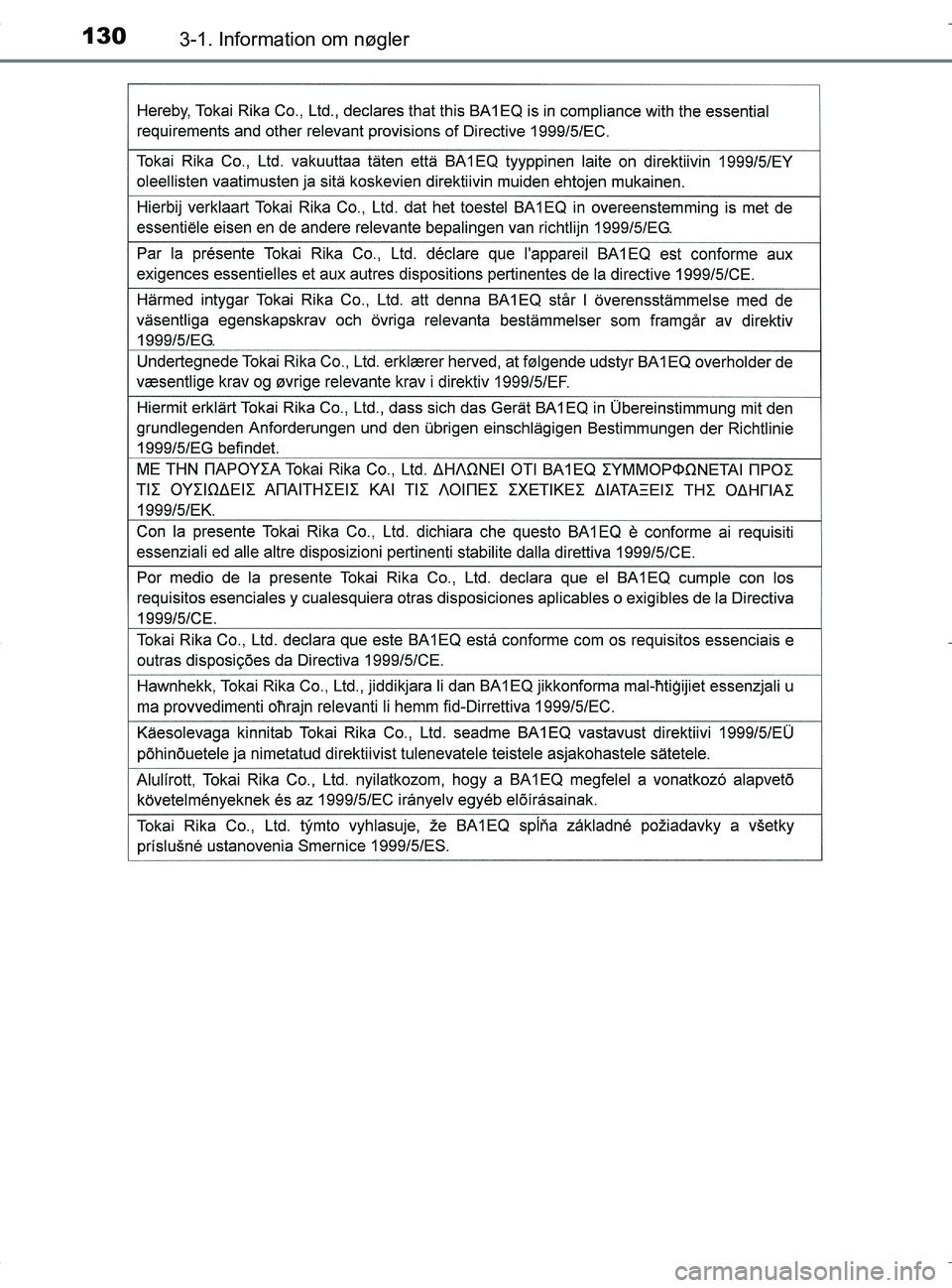 TOYOTA RAV4 HYBRID 2017  Brugsanvisning (in Danish) 1303-1. Information om nøgler
OM42B04DK
OM42B04DK.book  Page 130  Wednesday, September 21, 2016  9:33 AM 