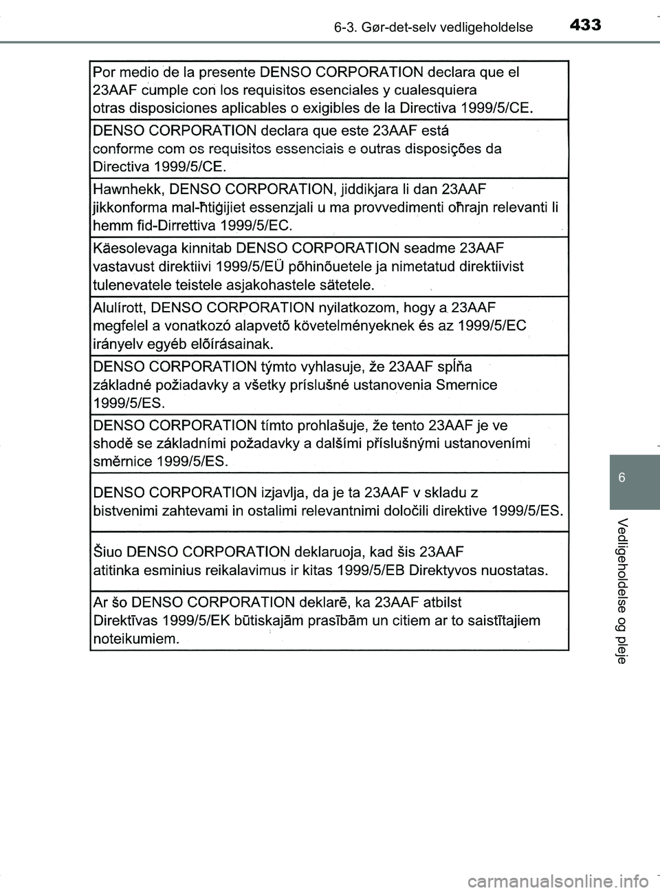 TOYOTA RAV4 HYBRID 2017  Brugsanvisning (in Danish) 4336-3. Gør-det-selv vedligeholdelse
OM42B04DK
6
Vedligeholdelse og pleje
OM42B04DK.book  Page 433  Wednesday, September 21, 2016  9:33 AM 