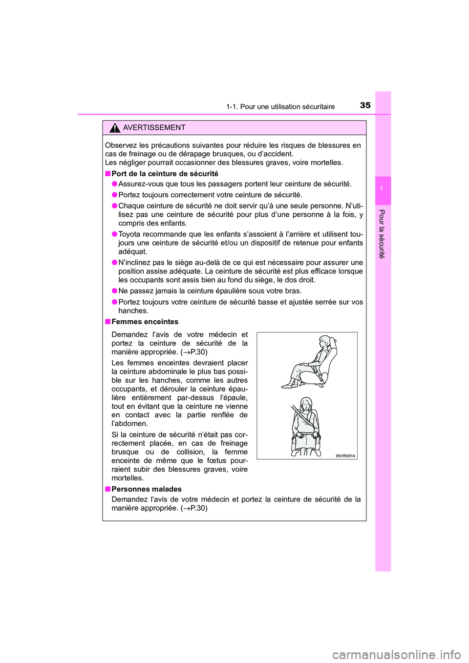 TOYOTA RAV4 HYBRID 2017 Manuel du propriétaire (in French) 351-1. Pour une utilisation sécuritaire
RAV4-HV_OM_OM42B03D_(D)
1
Pour la sécurité
AVERTISSEMENT
Observez les précautions suivantes pour réduire les risques de blessures en
cas de freinage ou de TOYOTA RAV4 HYBRID 2017 Manuel du propriétaire (in French) 351-1. Pour une utilisation sécuritaire
RAV4-HV_OM_OM42B03D_(D)
1
Pour la sécurité
AVERTISSEMENT
Observez les précautions suivantes pour réduire les risques de blessures en
cas de freinage ou de