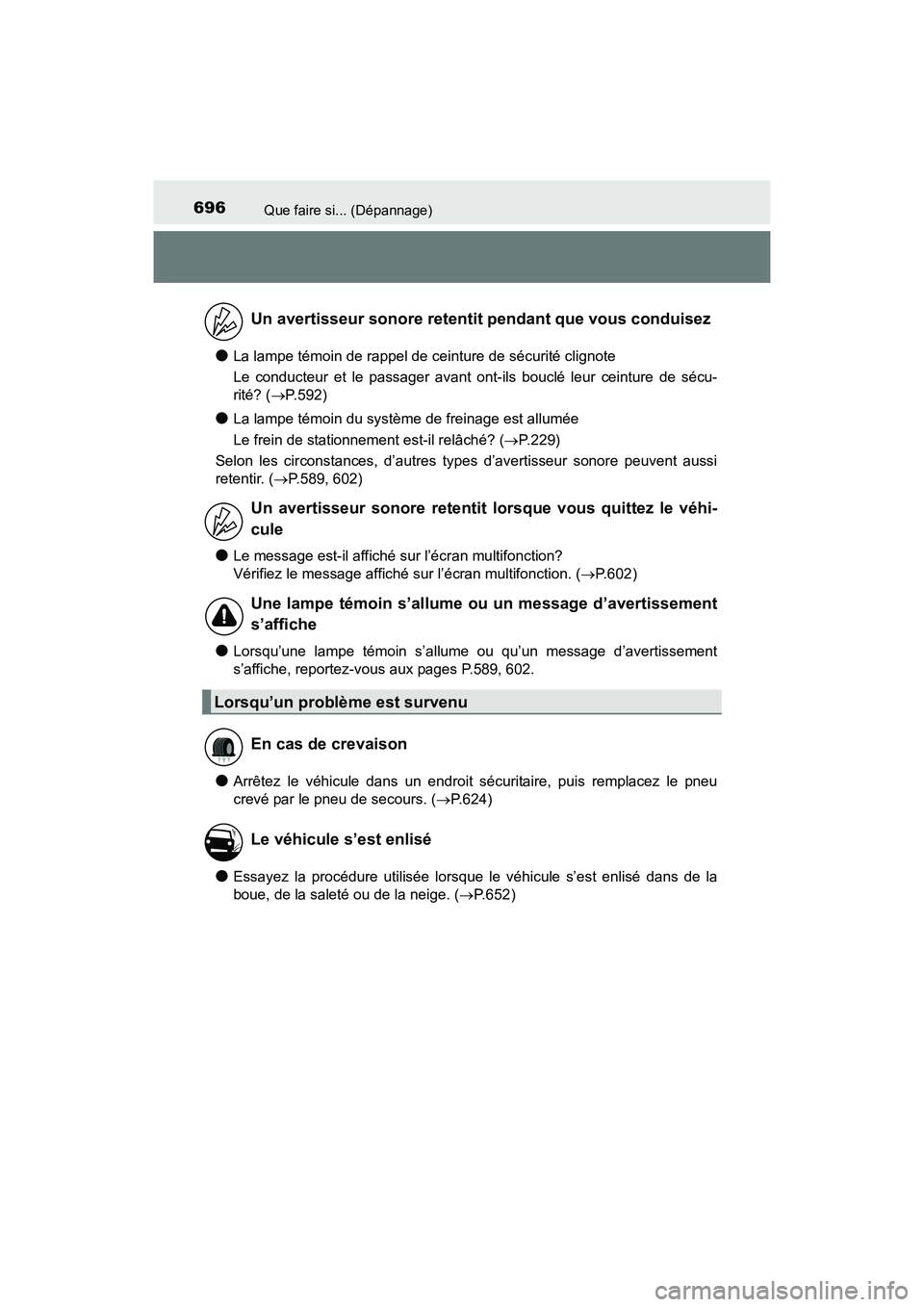TOYOTA RAV4 HYBRID 2017 Manuel du propriétaire (in French) 696Que faire si... (Dépannage)
RAV4-HV_OM_OM42B03D_(D)
●La lampe témoin de rappel de ceinture de sécurité clignote
Le conducteur et le passager avant ont-ils bouclé leur ceinture de sécu-
rit TOYOTA RAV4 HYBRID 2017 Manuel du propriétaire (in French) 696Que faire si... (Dépannage)
RAV4-HV_OM_OM42B03D_(D)
●La lampe témoin de rappel de ceinture de sécurité clignote
Le conducteur et le passager avant ont-ils bouclé leur ceinture de sécu-
rit