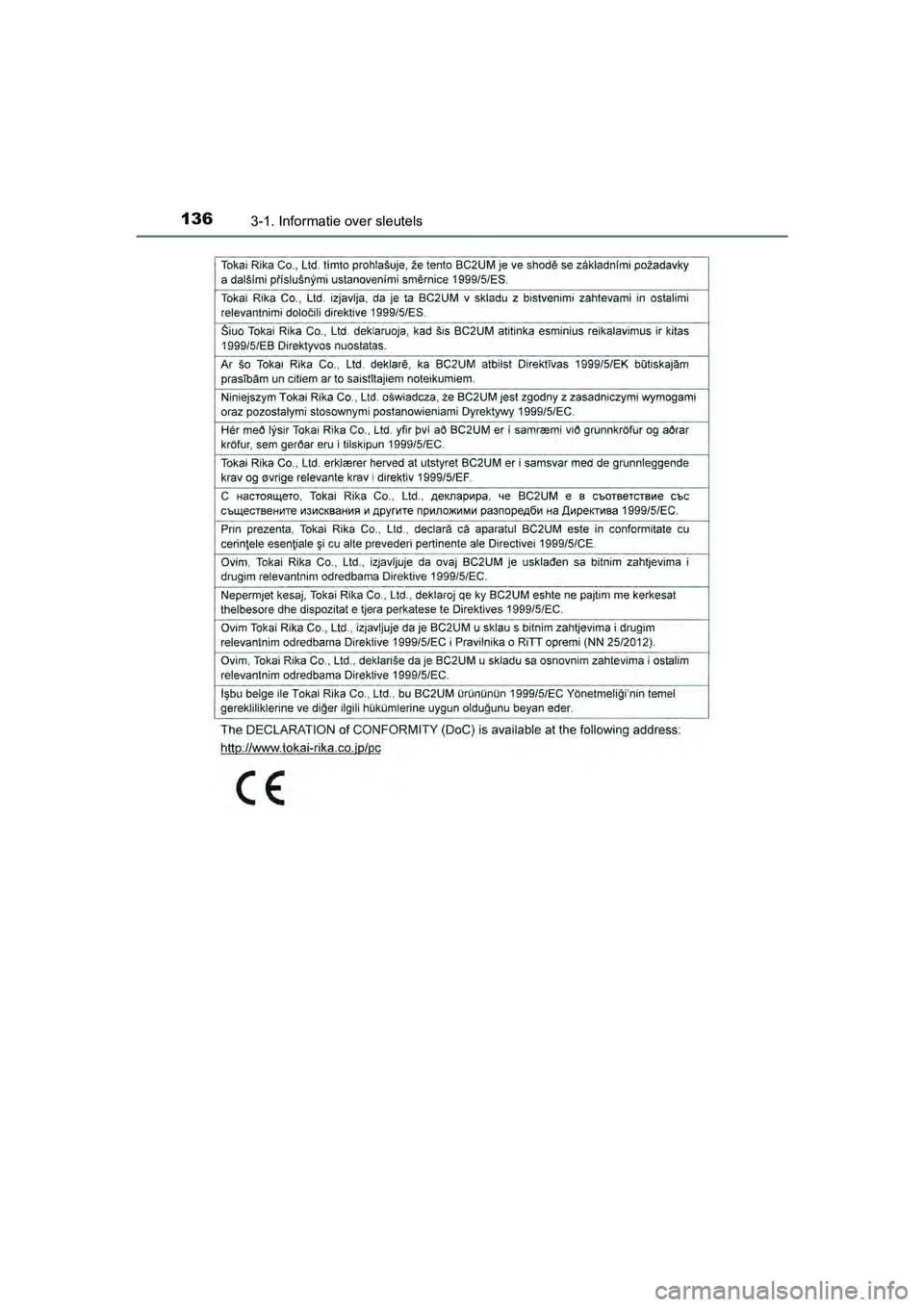 TOYOTA RAV4 HYBRID 2017  Instructieboekje (in Dutch) 1363-1. Informatie over sleutels
RAV4-HV_OM_OM42B04E_(EE)
RAV4-HV_OM_OM42B04E_(EE).book  Page 136  Friday, August 5, 2016  4:24 PM 