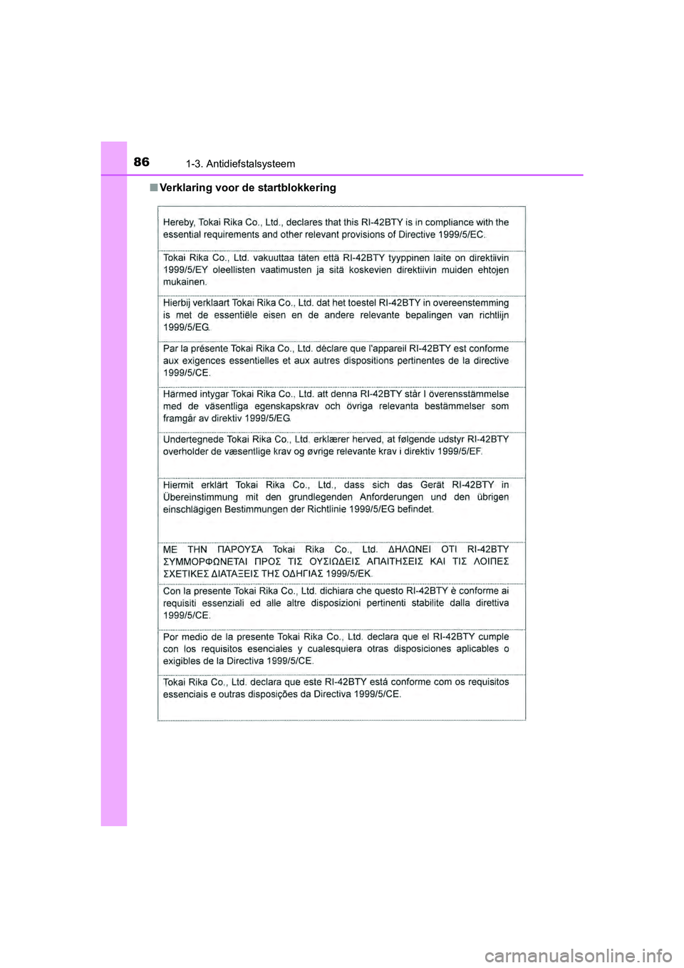 TOYOTA RAV4 HYBRID 2017 Instructieboekje (in Dutch) 861-3. Antidiefstalsysteem
RAV4-HV_OM_OM42B04E_(EE)■
Verklaring voor de startblokkering
RAV4-HV_OM_OM42B04E_(EE).book P age 86 Friday, August 5, 2016 4:24 PM TOYOTA RAV4 HYBRID 2017 Instructieboekje (in Dutch) 861-3. Antidiefstalsysteem
RAV4-HV_OM_OM42B04E_(EE)■
Verklaring voor de startblokkering
RAV4-HV_OM_OM42B04E_(EE).book P age 86 Friday, August 5, 2016 4:24 PM