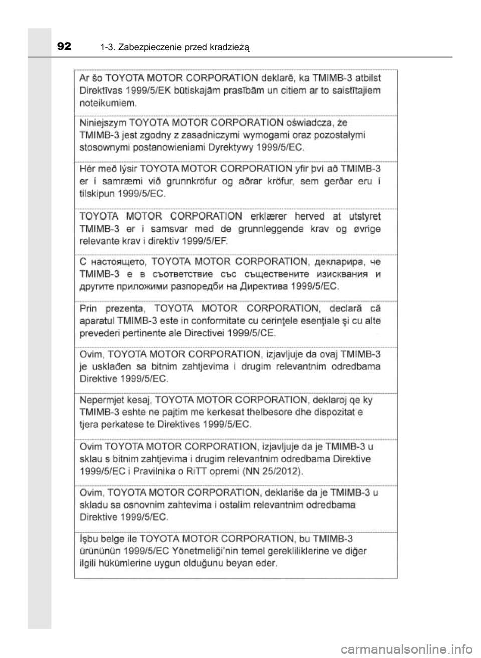 TOYOTA RAV4 HYBRID 2017  Instrukcja obsługi (in Polish) 921-3. Zabezpieczenie przed kradzie˝à
43 RAV4 HV OM42B04E  9/2/16  1:01 PM  Page 92    (Black plate) 