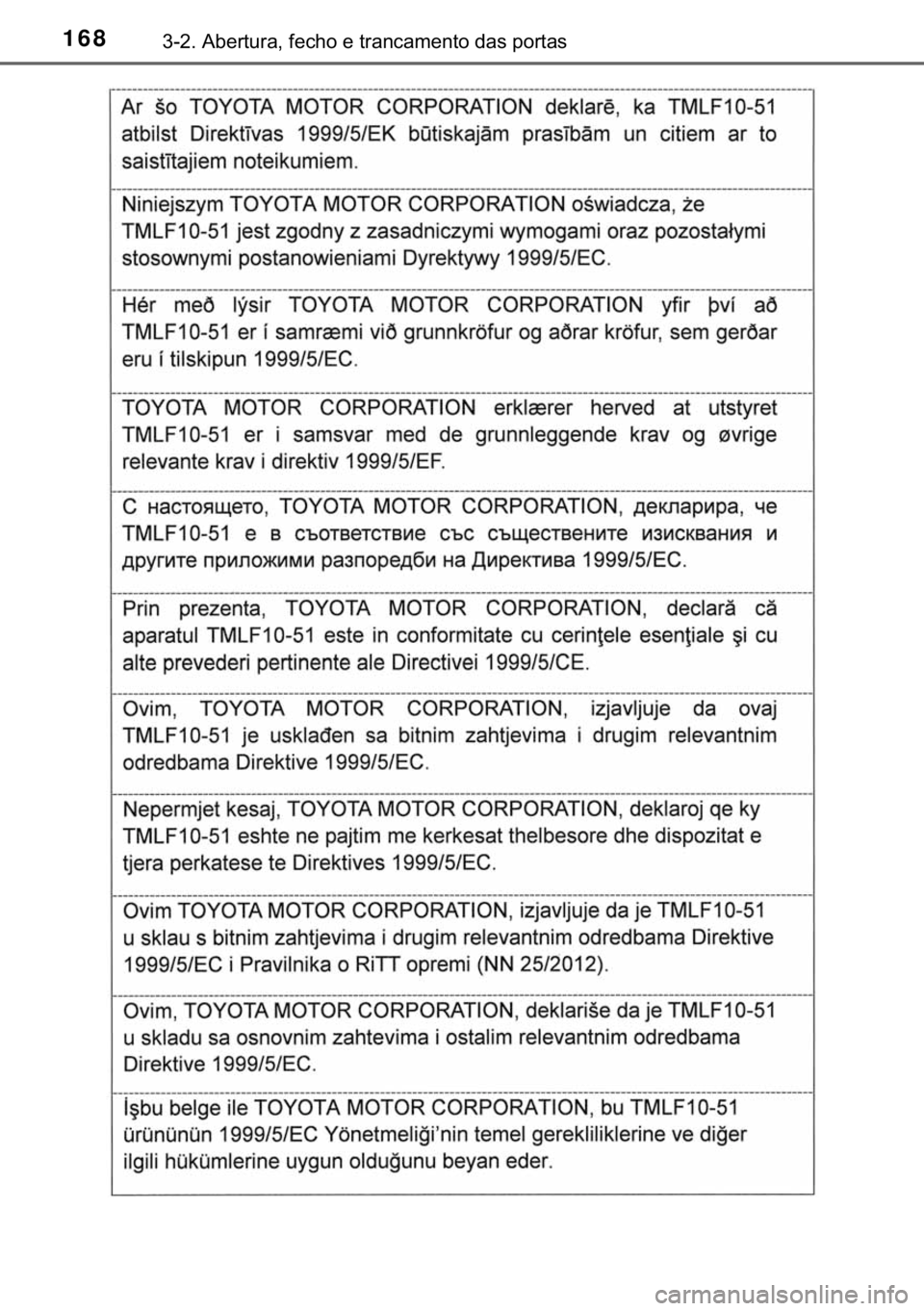 TOYOTA RAV4 HYBRID 2017  Manual de utilização (in Portuguese) 168������$�E�H�U�W�X�U�D���I�H�F�K�R��H��W�U�D�Q�F�D�P�H�Q�W�R��G�D�V��S�R�U�W�D�V 