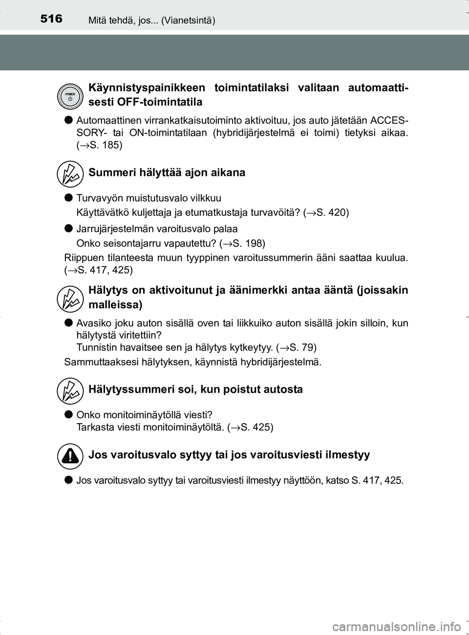 TOYOTA RAV4 HYBRID 2017 Omistajan Käsikirja (in Finnish) 516Mitä tehdä, jos... (Vianetsintä)
OM42B04FI
●Automaattinen virrankatkaisutoiminto aktivoituu, jos auto jätetään ACCES-
SORY- tai ON-toimintatilaan (hybridijärjestelmä ei toimi) tietyksi ai TOYOTA RAV4 HYBRID 2017 Omistajan Käsikirja (in Finnish) 516Mitä tehdä, jos... (Vianetsintä)
OM42B04FI
●Automaattinen virrankatkaisutoiminto aktivoituu, jos auto jätetään ACCES-
SORY- tai ON-toimintatilaan (hybridijärjestelmä ei toimi) tietyksi ai