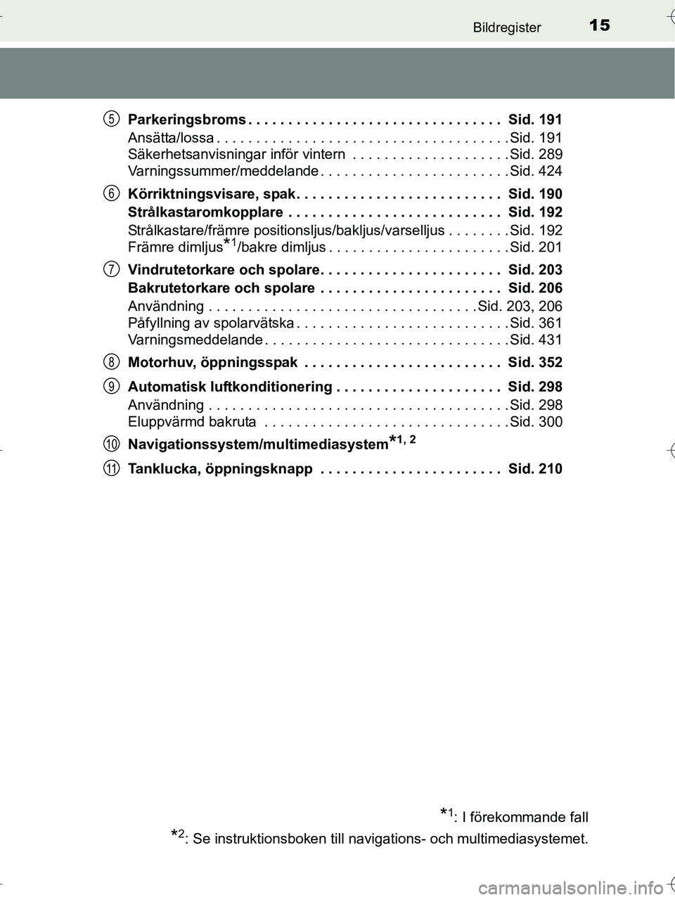 TOYOTA RAV4 HYBRID 2017 Bruksanvisningar (in Swedish) 15Bildregister
OM42B04SEParkeringsbroms . . . . . . . . . . . . . . . . . . . . . . . . . . . . . . . . Sid. 191
Ansätta/lossa . . . . . . . . . . . . . . . . . . . . . . . . . . . . . . . . . . . . TOYOTA RAV4 HYBRID 2017 Bruksanvisningar (in Swedish) 15Bildregister
OM42B04SEParkeringsbroms . . . . . . . . . . . . . . . . . . . . . . . . . . . . . . . . Sid. 191
Ansätta/lossa . . . . . . . . . . . . . . . . . . . . . . . . . . . . . . . . . . . .